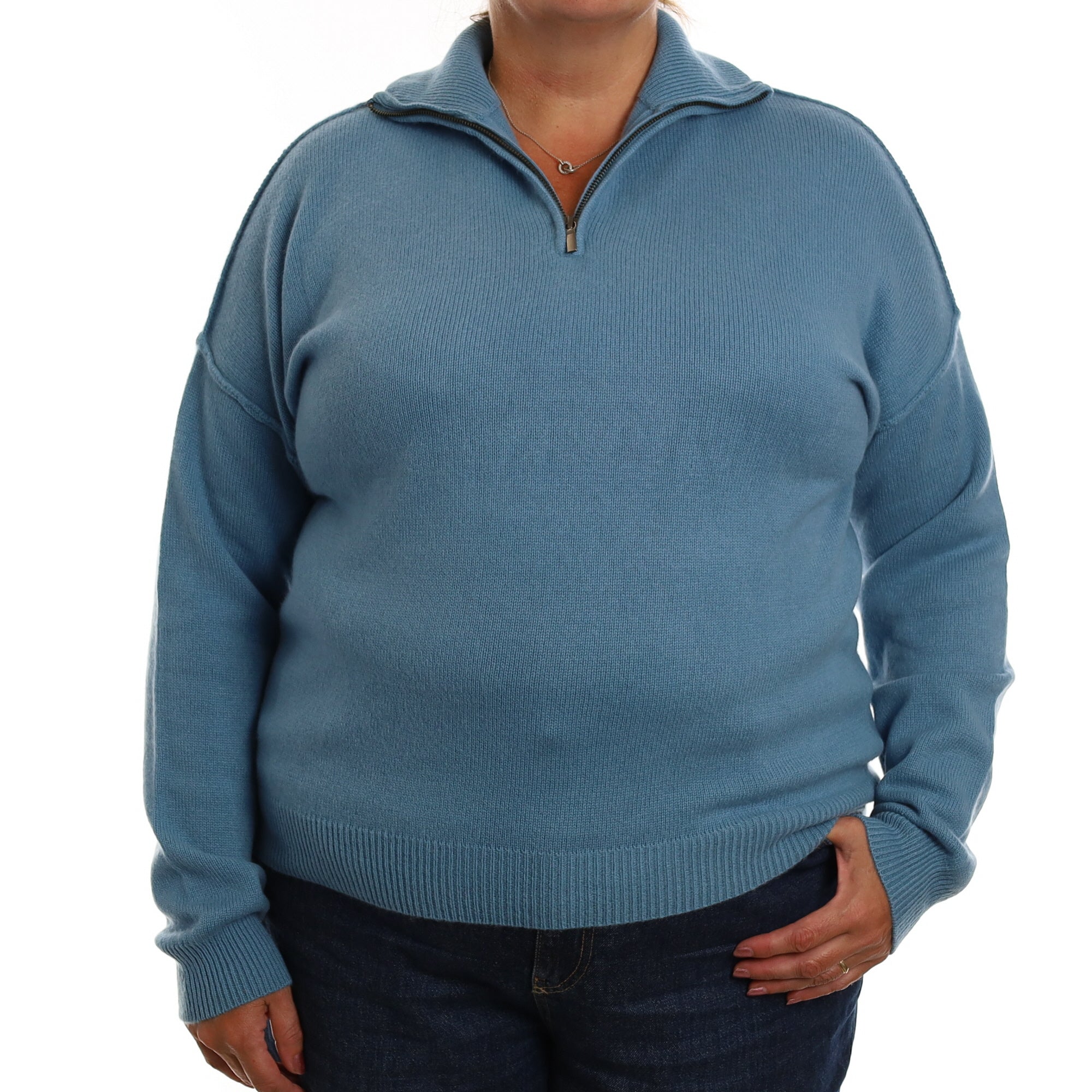 Notshy Sky Blue Heavy Knit Cashmere 1/4 Zip  Jumper Extra Large