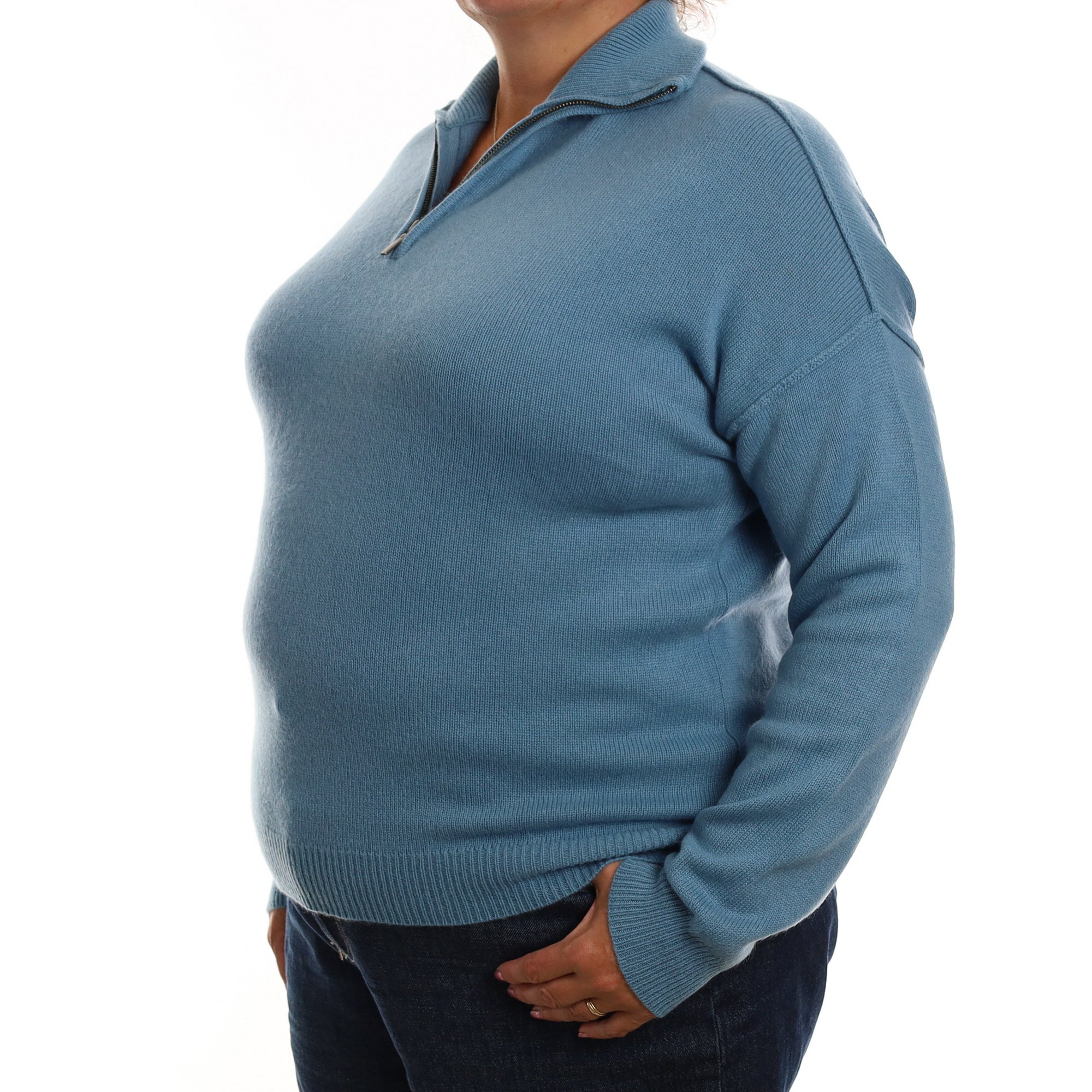 Notshy Sky Blue Heavy Knit Cashmere 1/4 Zip  Jumper Extra Large