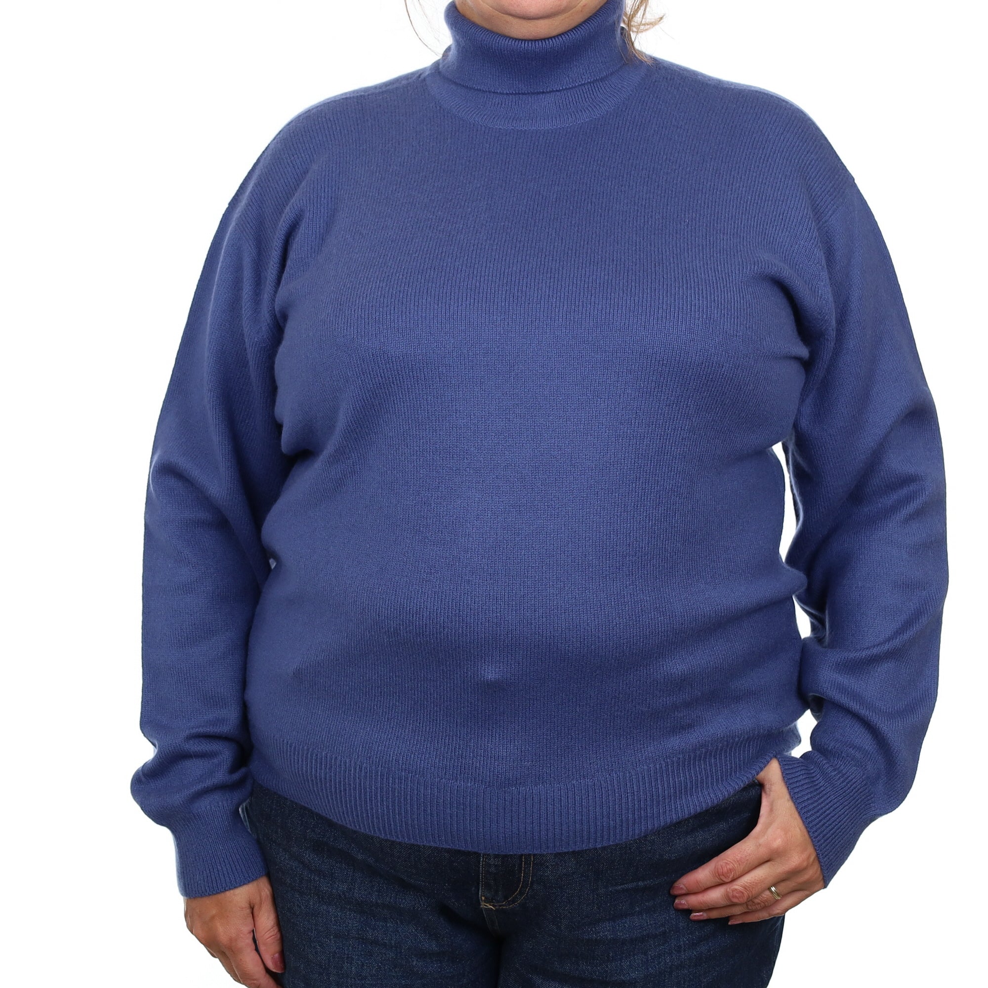 Brand New Scottish Naval Blue Heavy Knit Cashmere Polo Neck Jumper XXL