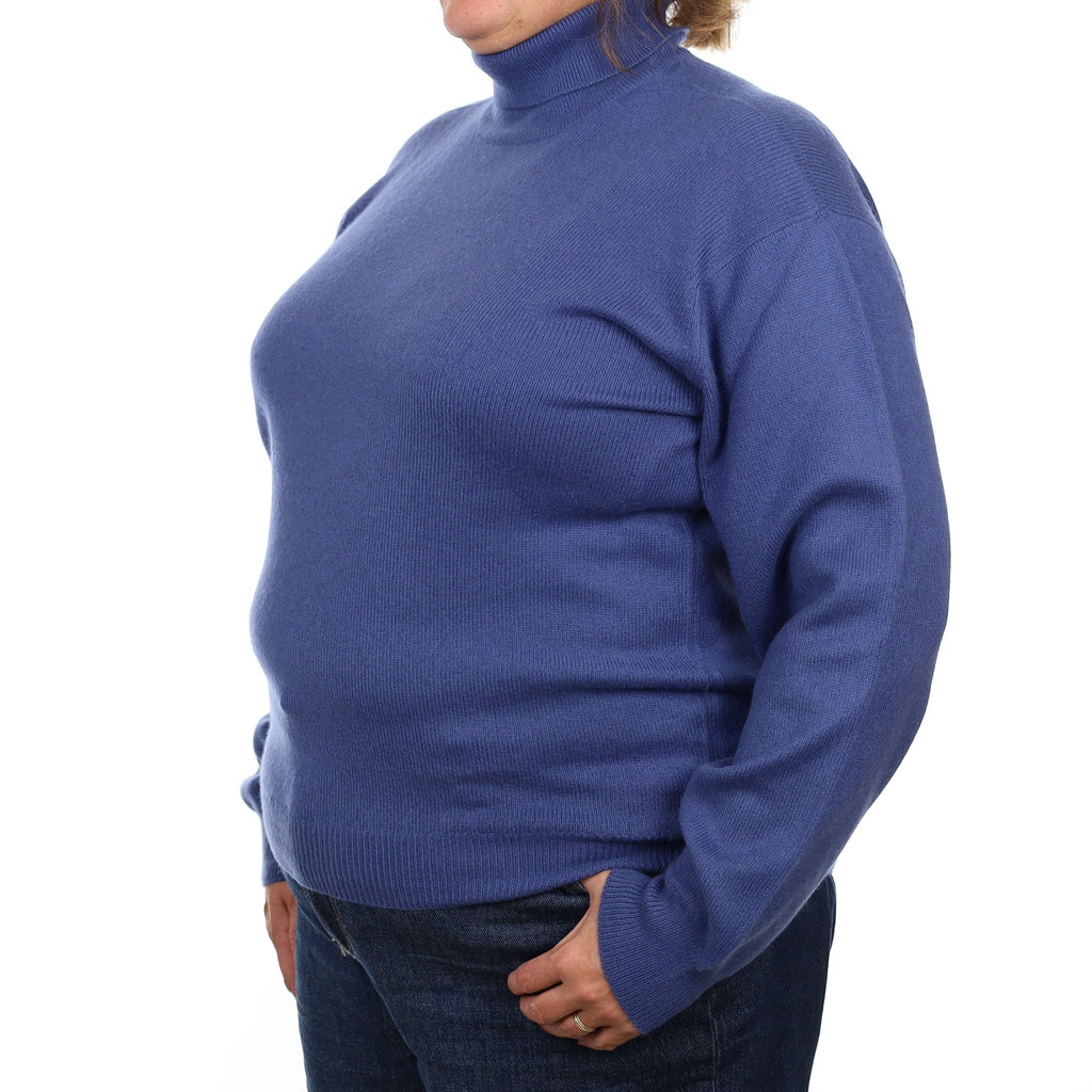 Brand New Scottish Naval Blue Heavy Knit Cashmere Polo Neck Jumper XXL