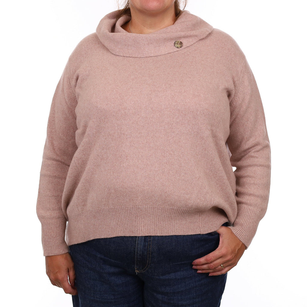 Nude Heavy Knit Cashmere Buttoned Cowl Neck Jumper Extra Large