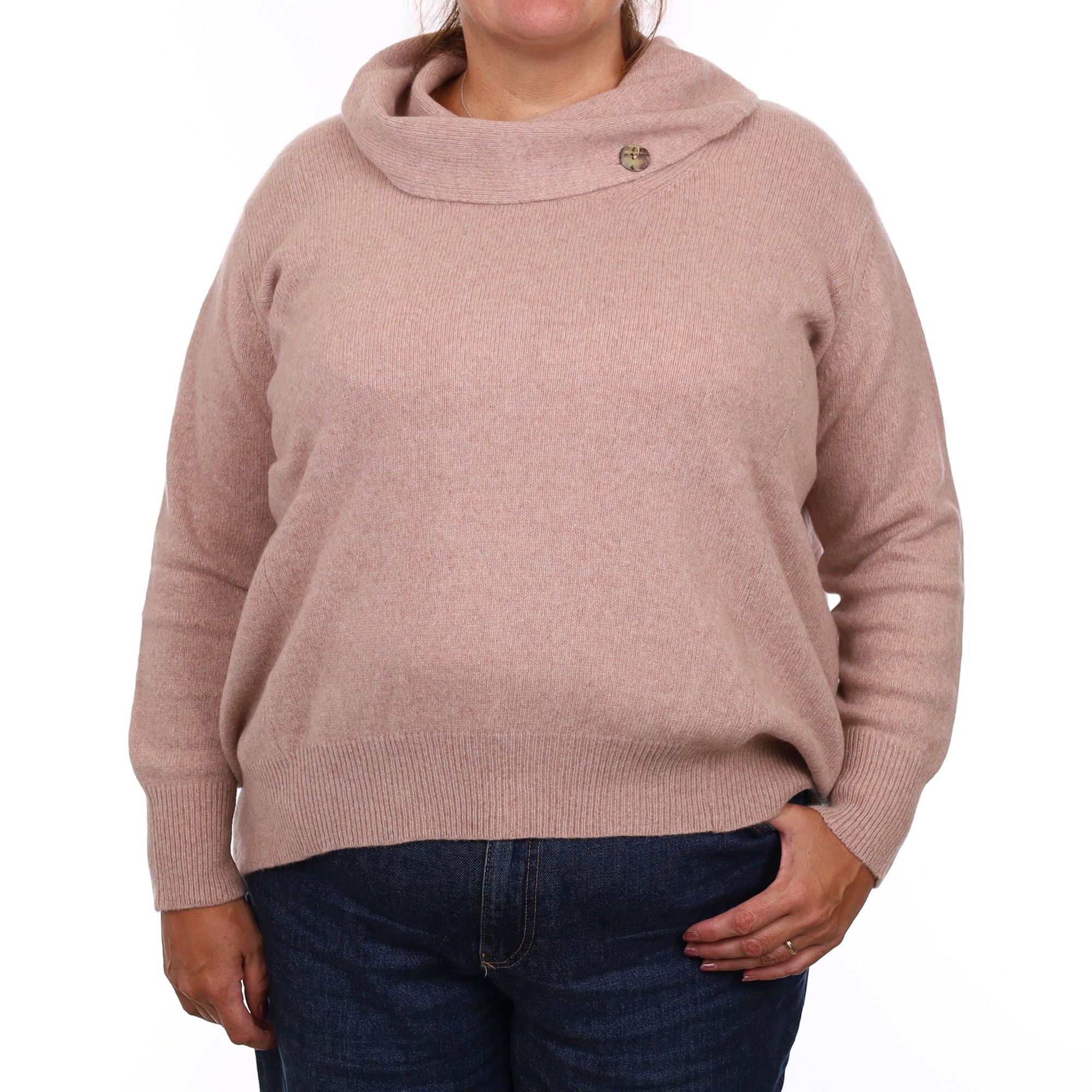 Nude Heavy Knit Cashmere Buttoned Cowl Neck Jumper Extra Large