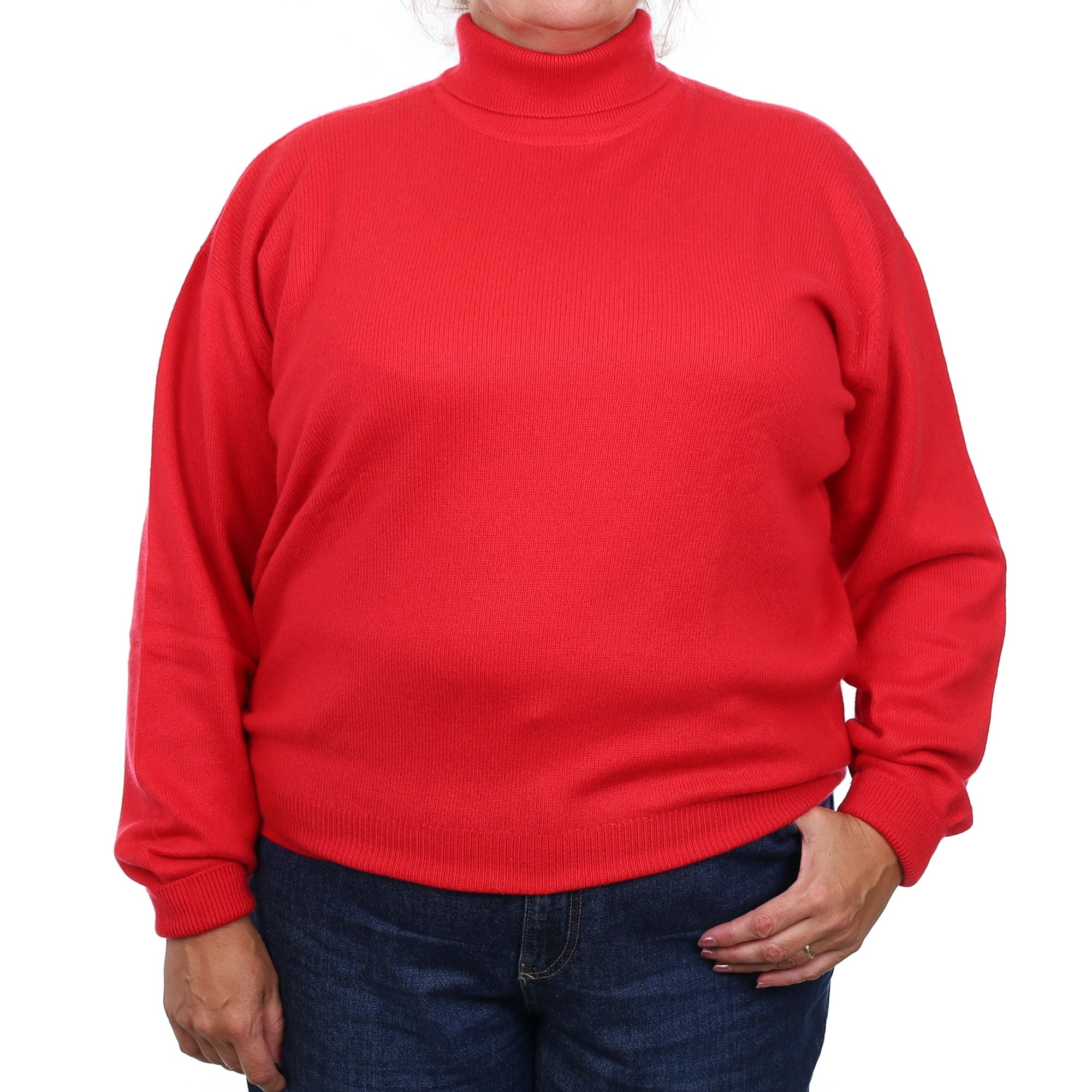 Brand New Scottish Vermillion Red Heavy Knit Cashmere Polo Neck Jumper XXL
