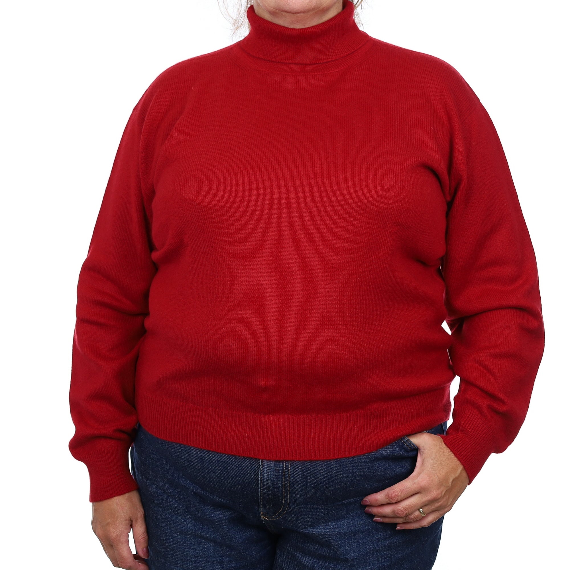 Brand New Scottish Crimson Red Heavy Knit Cashmere Polo Neck Jumper XXL