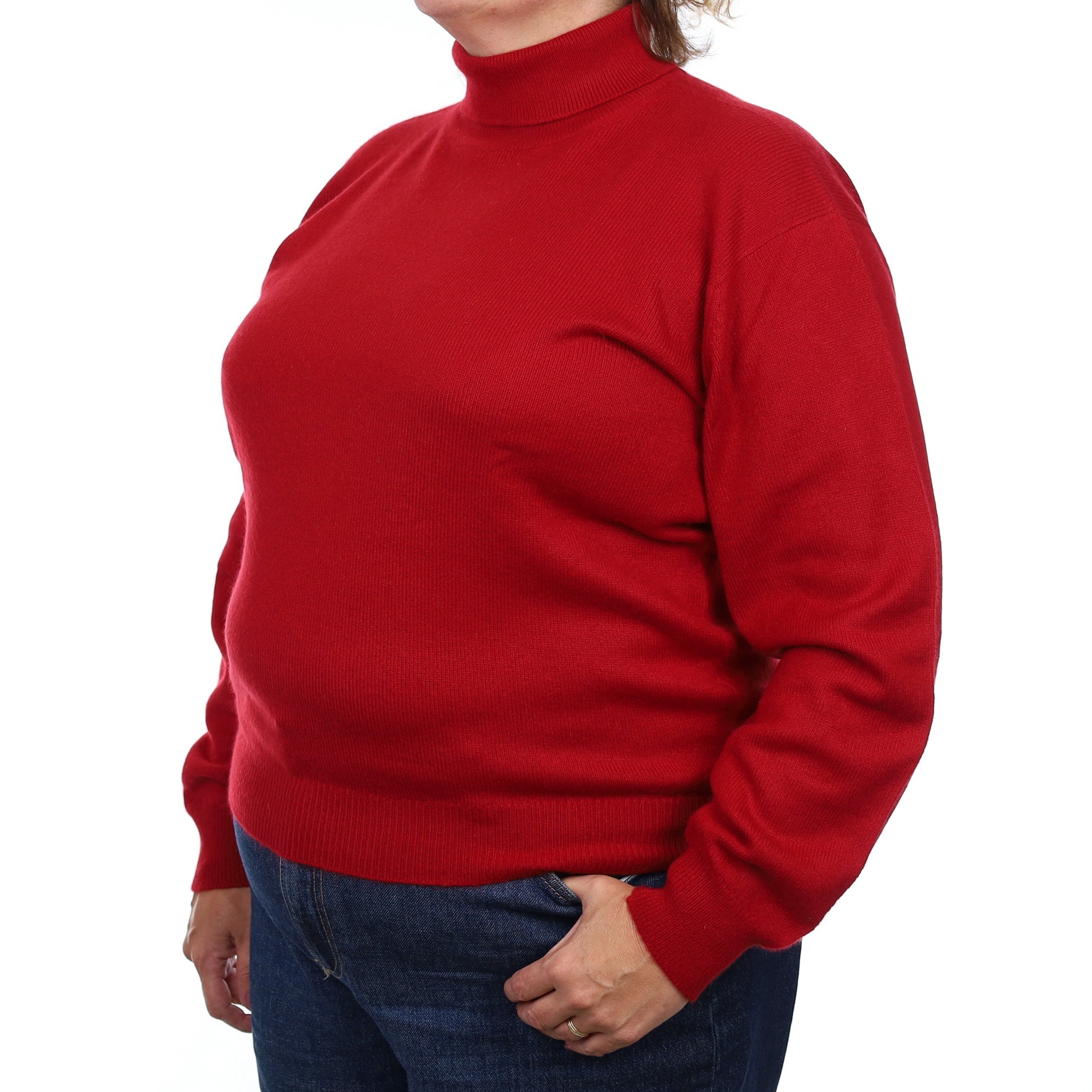 Brand New Scottish Crimson Red Heavy Knit Cashmere Polo Neck Jumper XXL