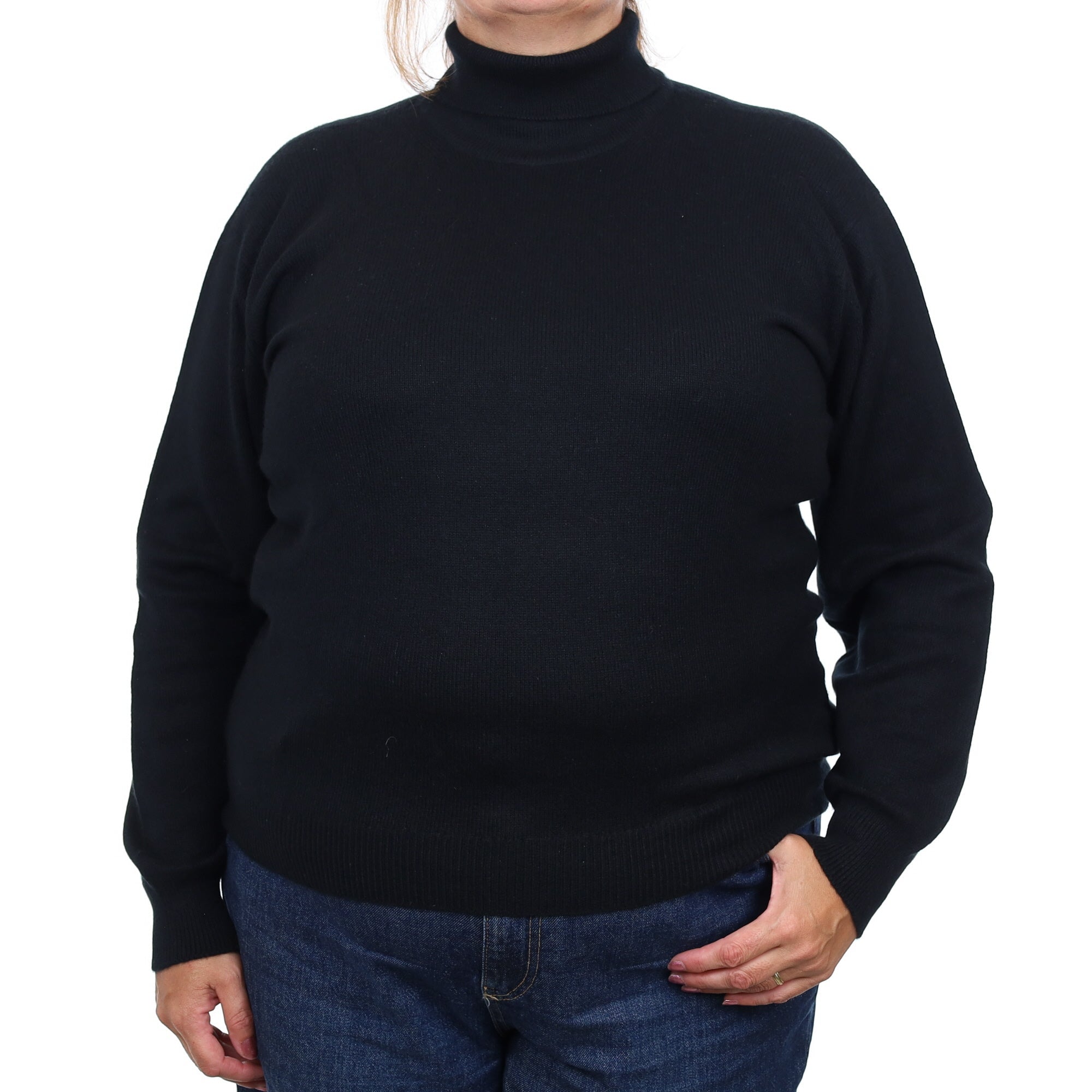 Brand New Scottish Black Heavy Knit Cashmere Polo Neck Jumper Extra Large