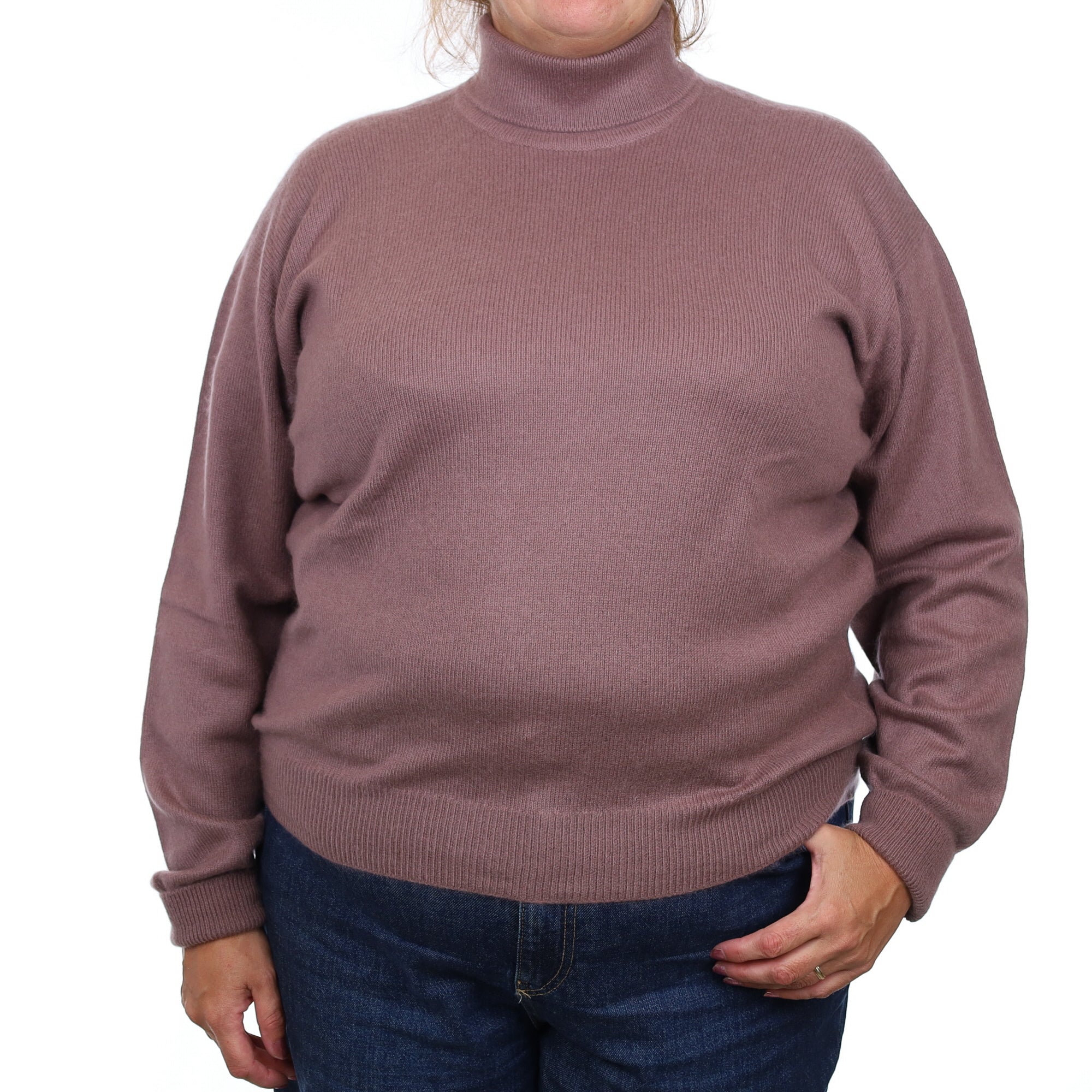 Brand New Scottish Antique Mauve Heavy Knit Cashmere Polo Neck Jumper XXL