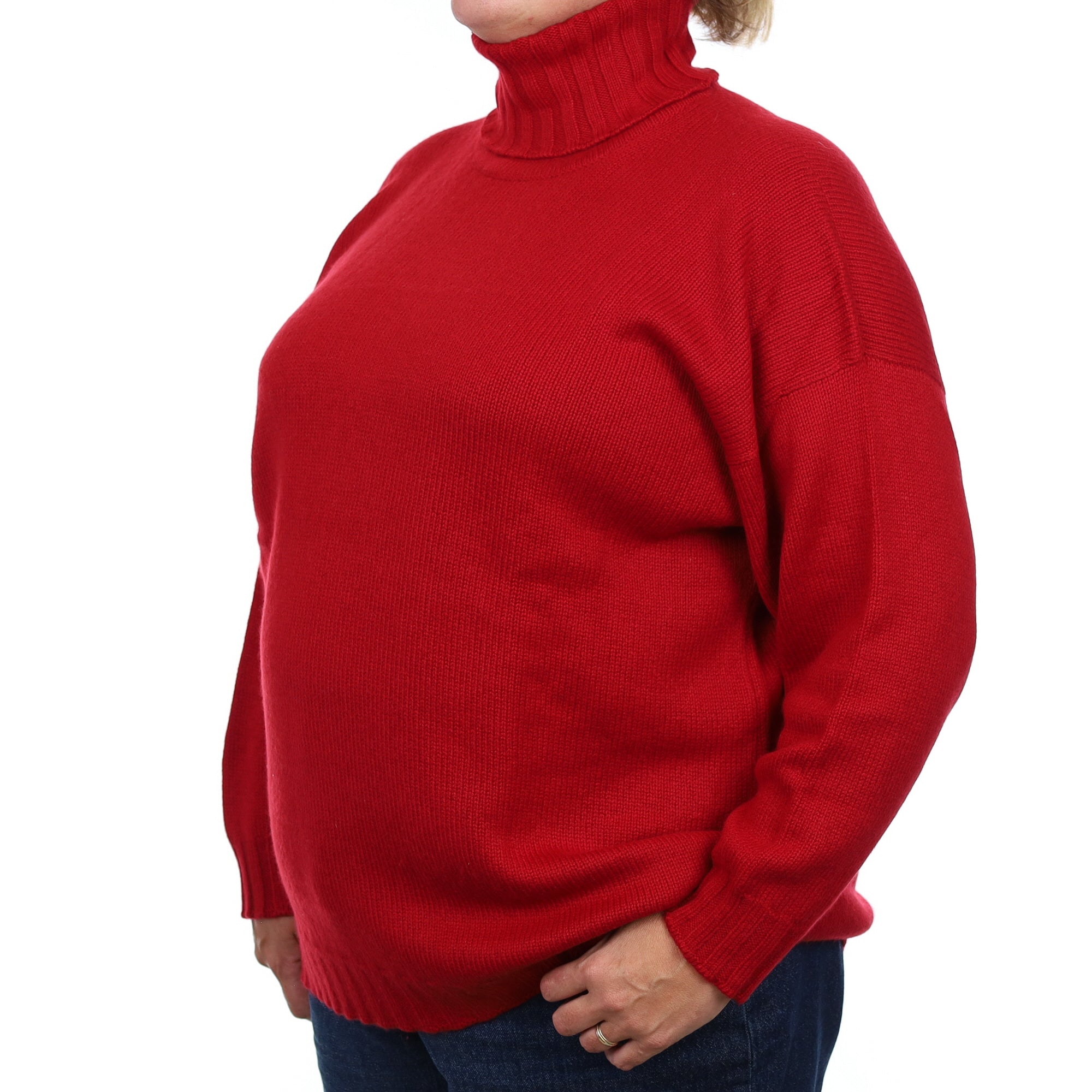 Brand New Scottish Crimson Red Chunky Cashmere Polo Neck Jumper XXL