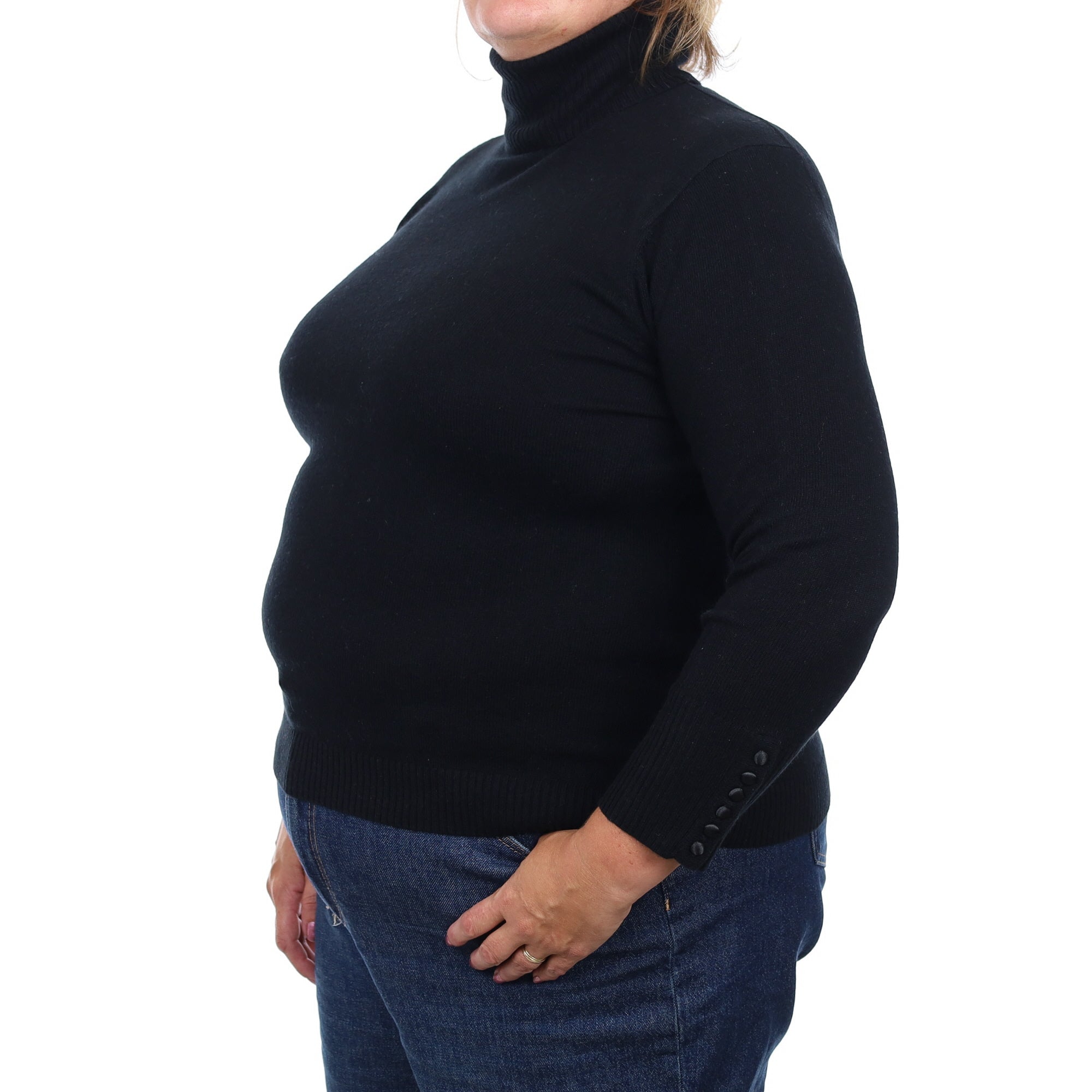 Brand New Scottish Black Cashmere Polo Neck Jumper Extra Large