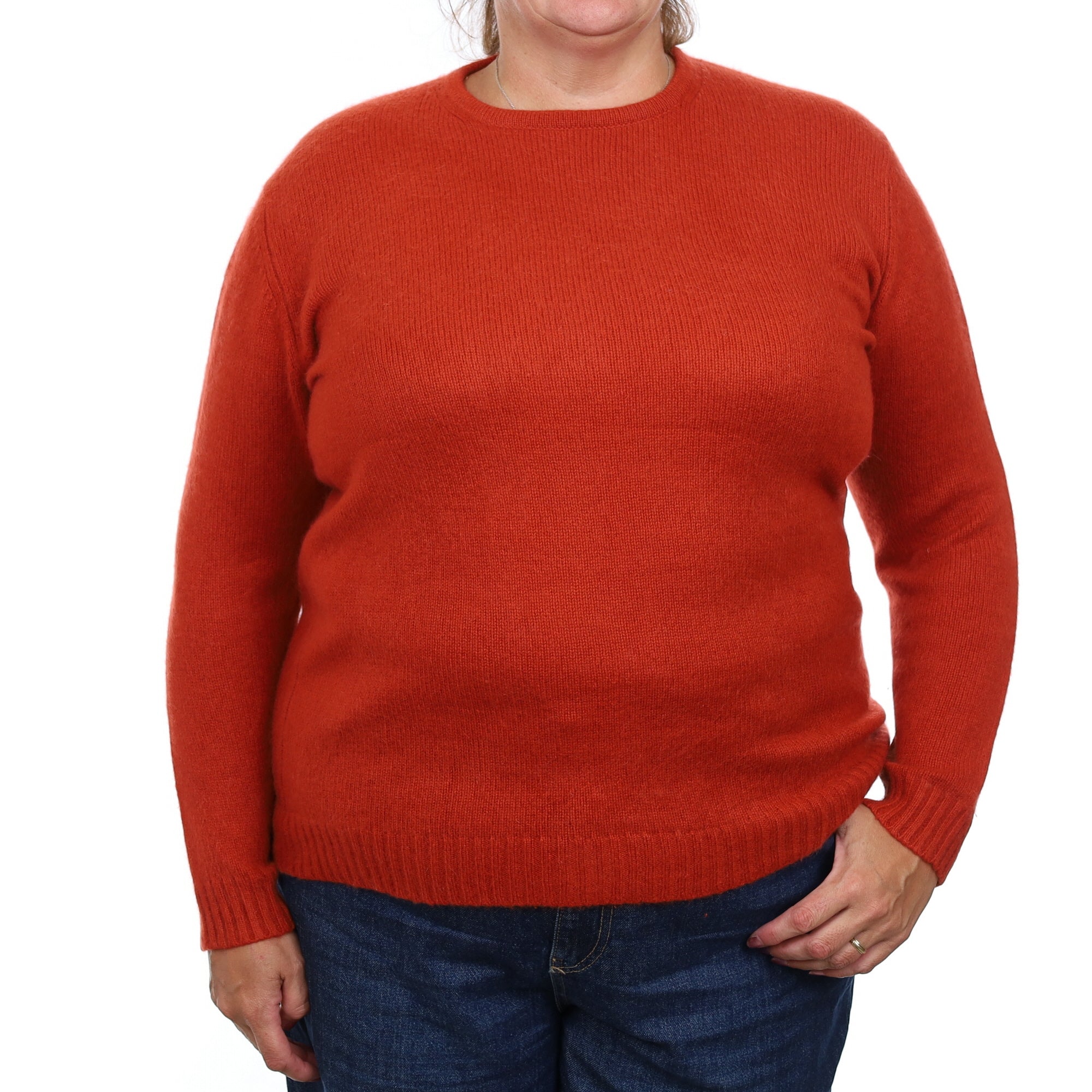 Rust Orange Heavy Knit Cashmere Crew Neck Jumper Extra Large