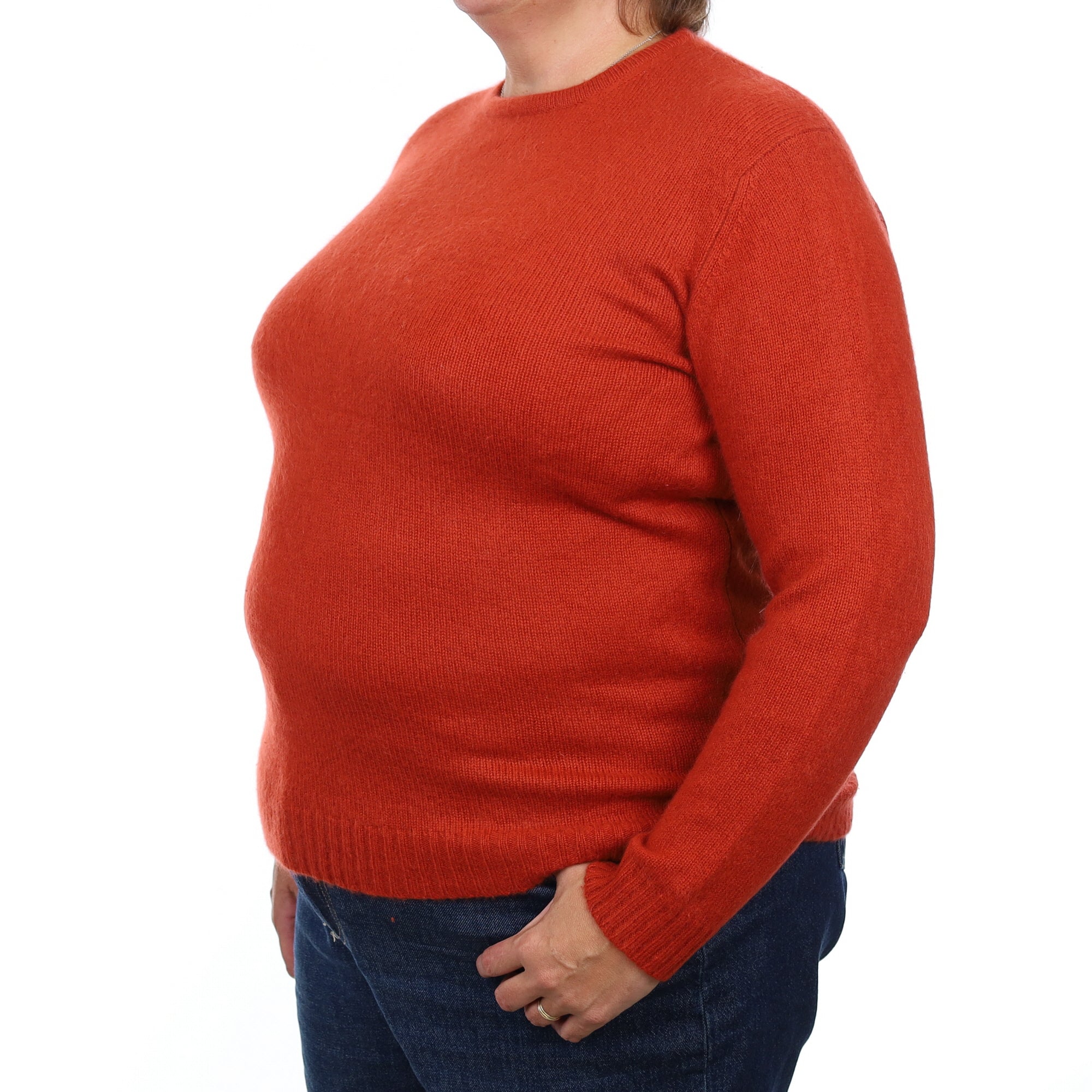 Rust Orange Heavy Knit Cashmere Crew Neck Jumper Extra Large