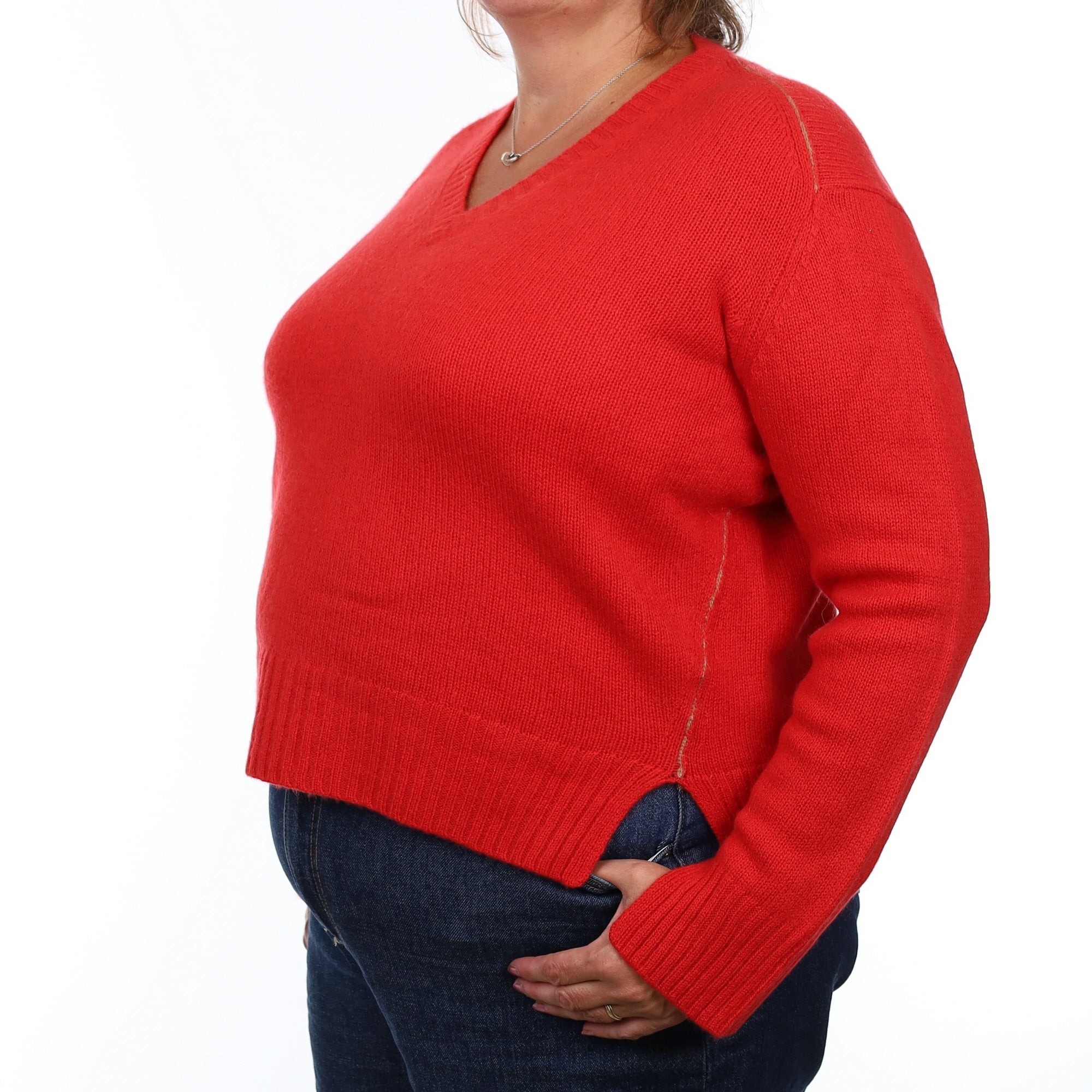 Joseph Vermillion Red Heavy Knit Cashmere Boxy V Neck Jumper Extra Large