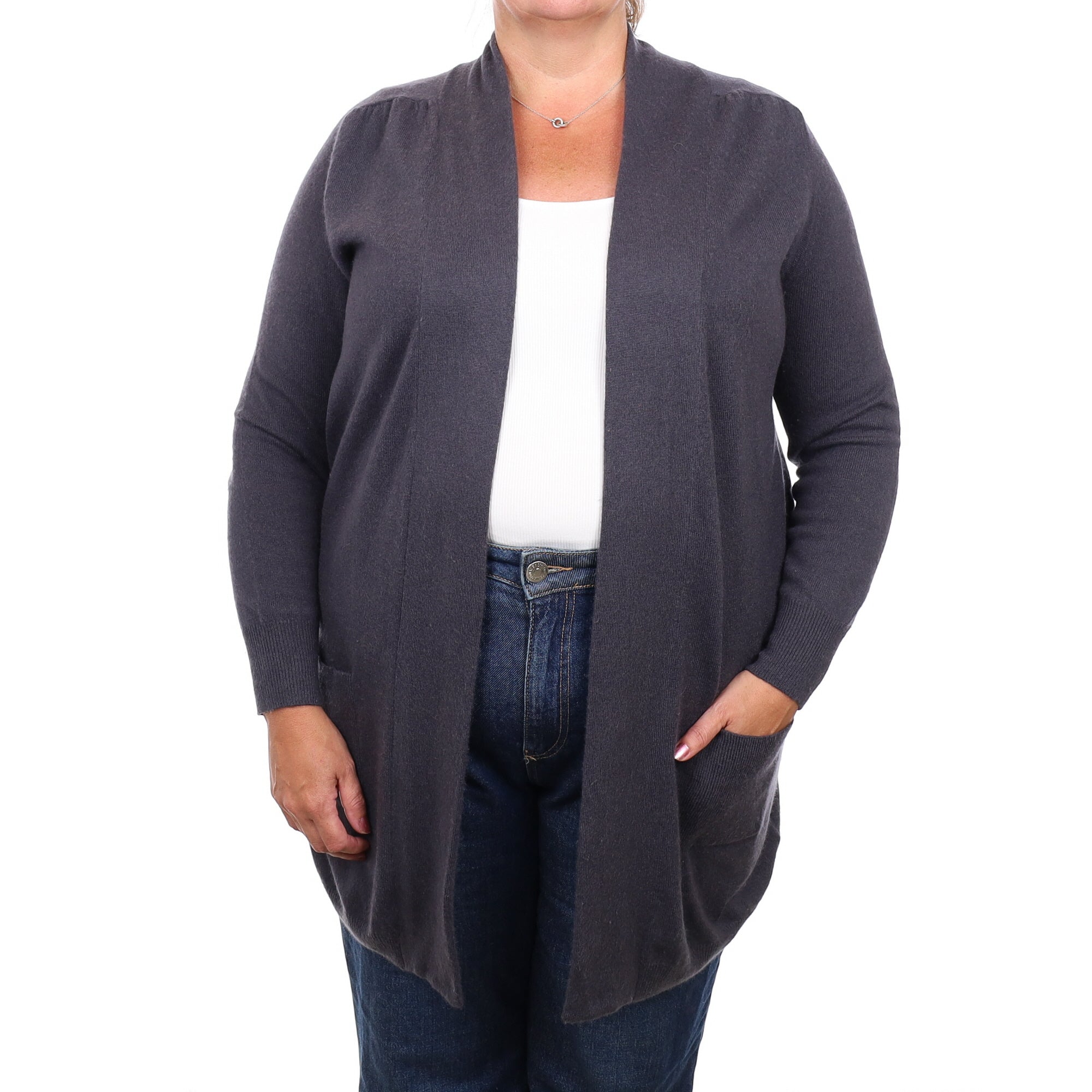 Dark Slate Grey Cashmere Longline Edge to Edge Cardigan Extra Large