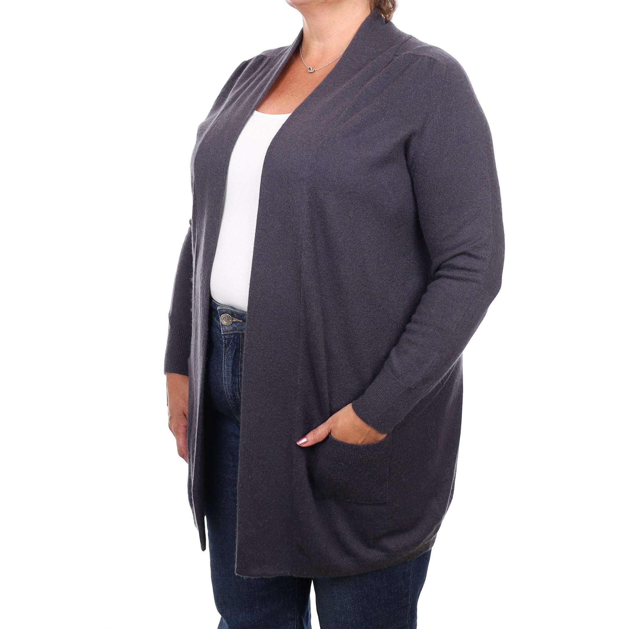 Dark Slate Grey Cashmere Longline Edge to Edge Cardigan Extra Large