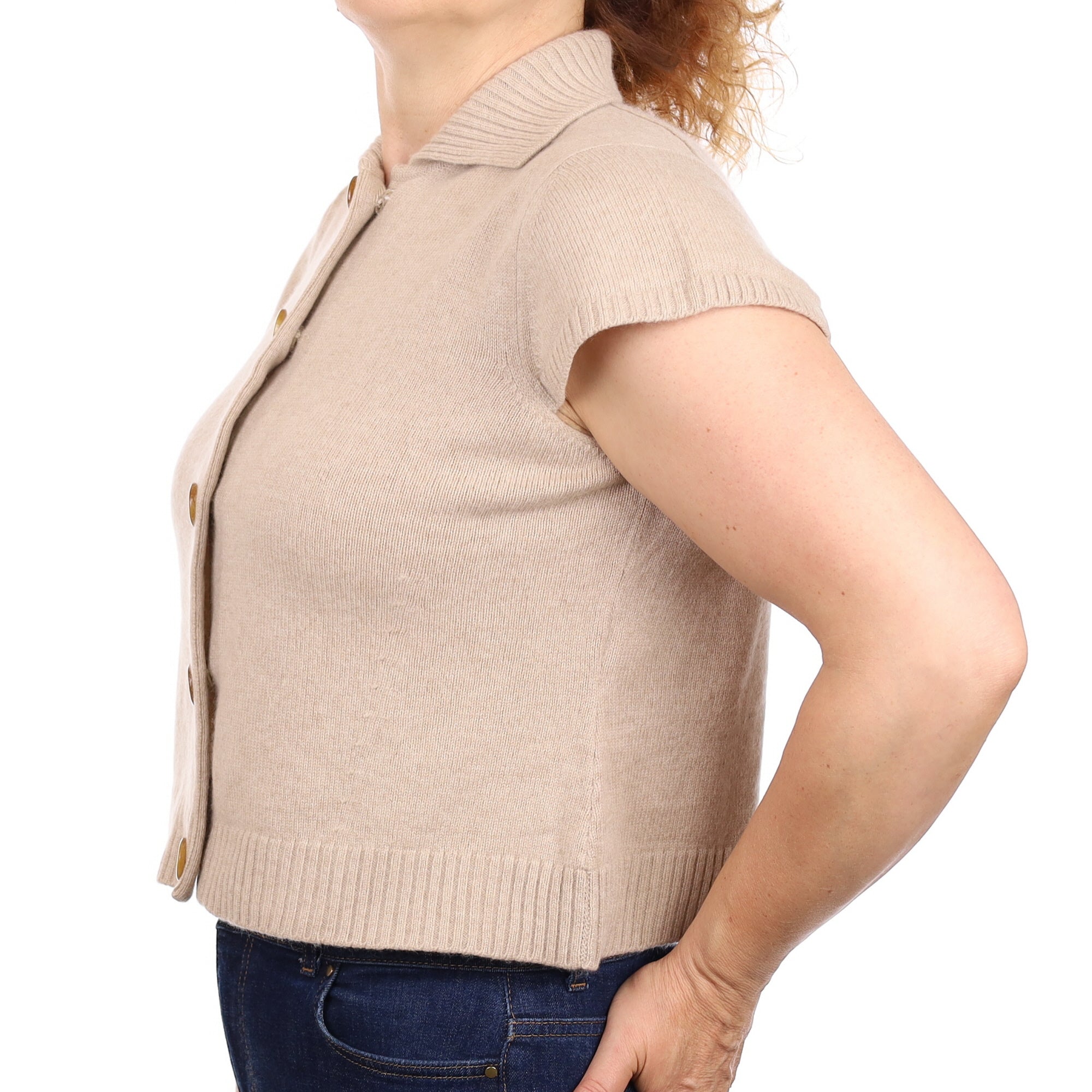 Fawn Heavy Knit Cashmere Boxy Sleeveless Cardigan Medium