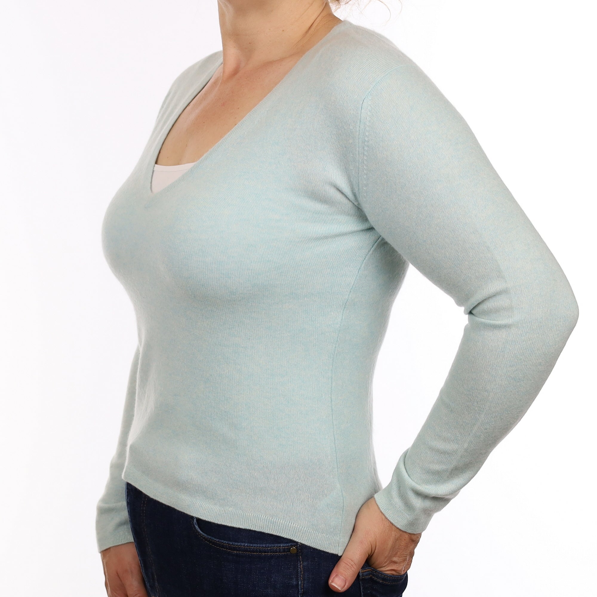 Brora Opal Green Cashmere V Neck Jumper Medium