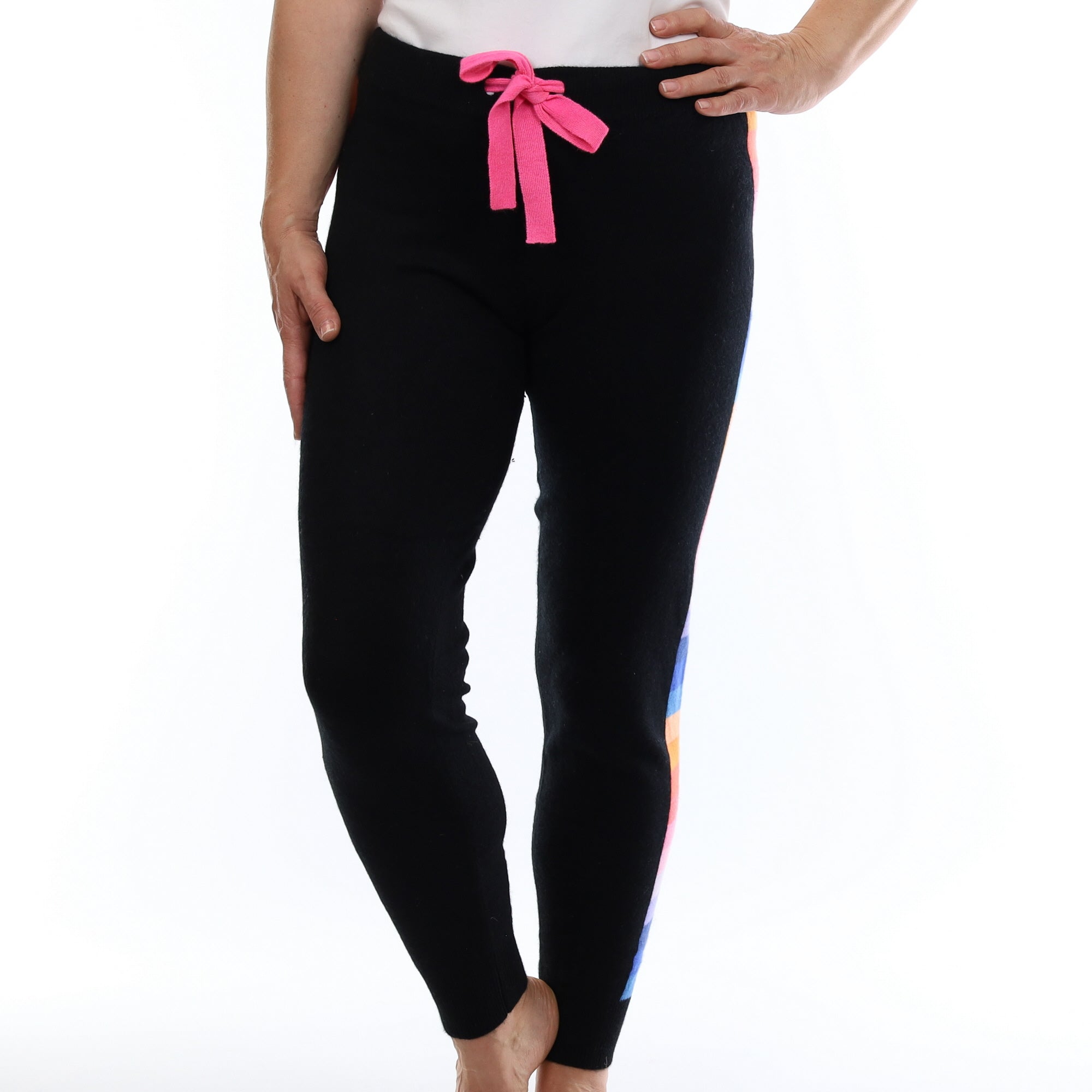 Brodie Black Rainbow Stripe Cashmere Lounge Pants Medium