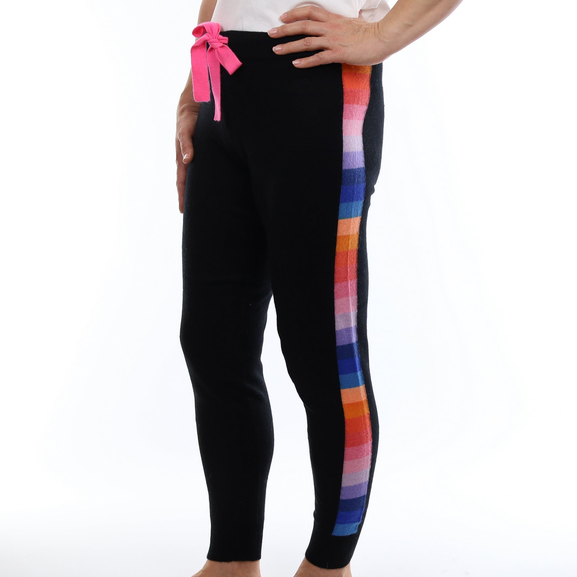 Brodie Black Rainbow Stripe Cashmere Lounge Pants Medium