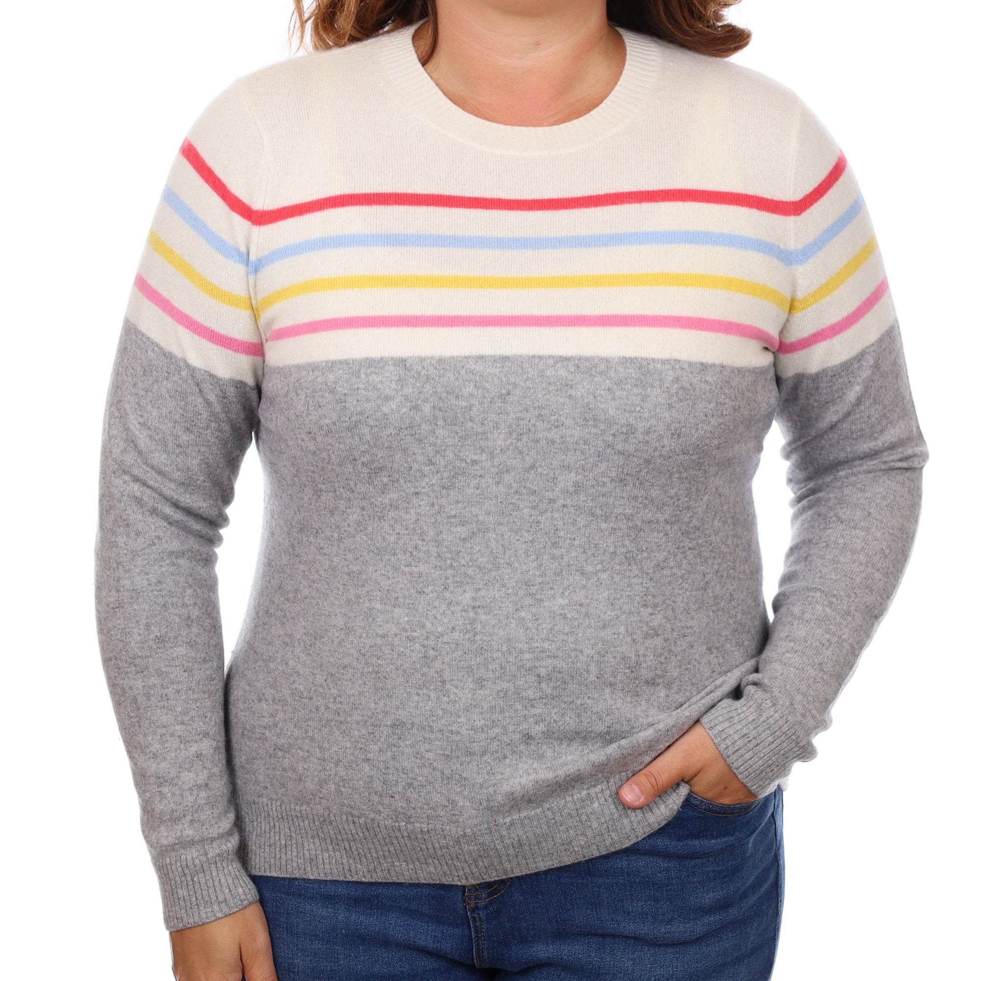 Smoke Grey Rainbow Cashmere Crew Neck Jumper Large