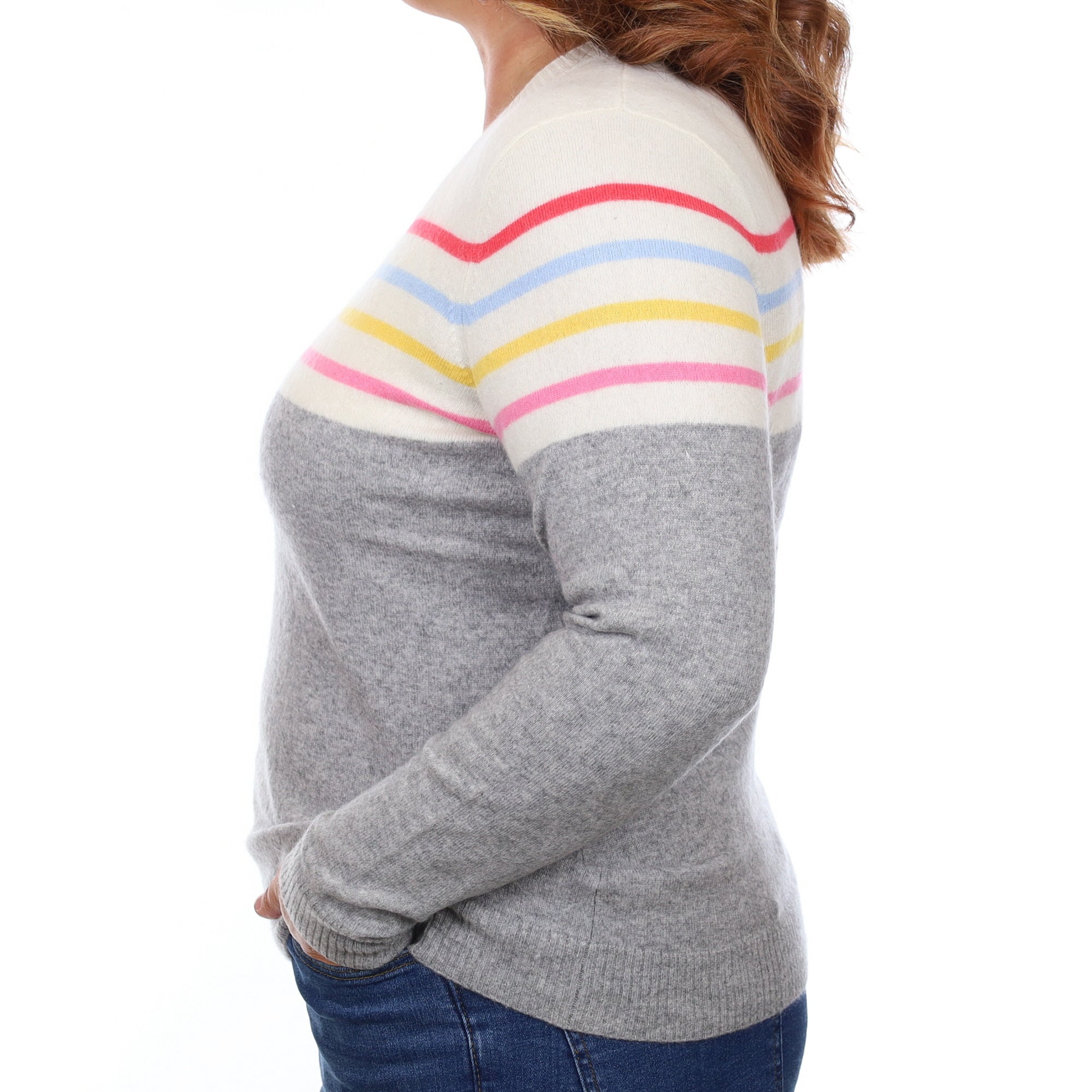 Smoke Grey Rainbow Cashmere Crew Neck Jumper Large