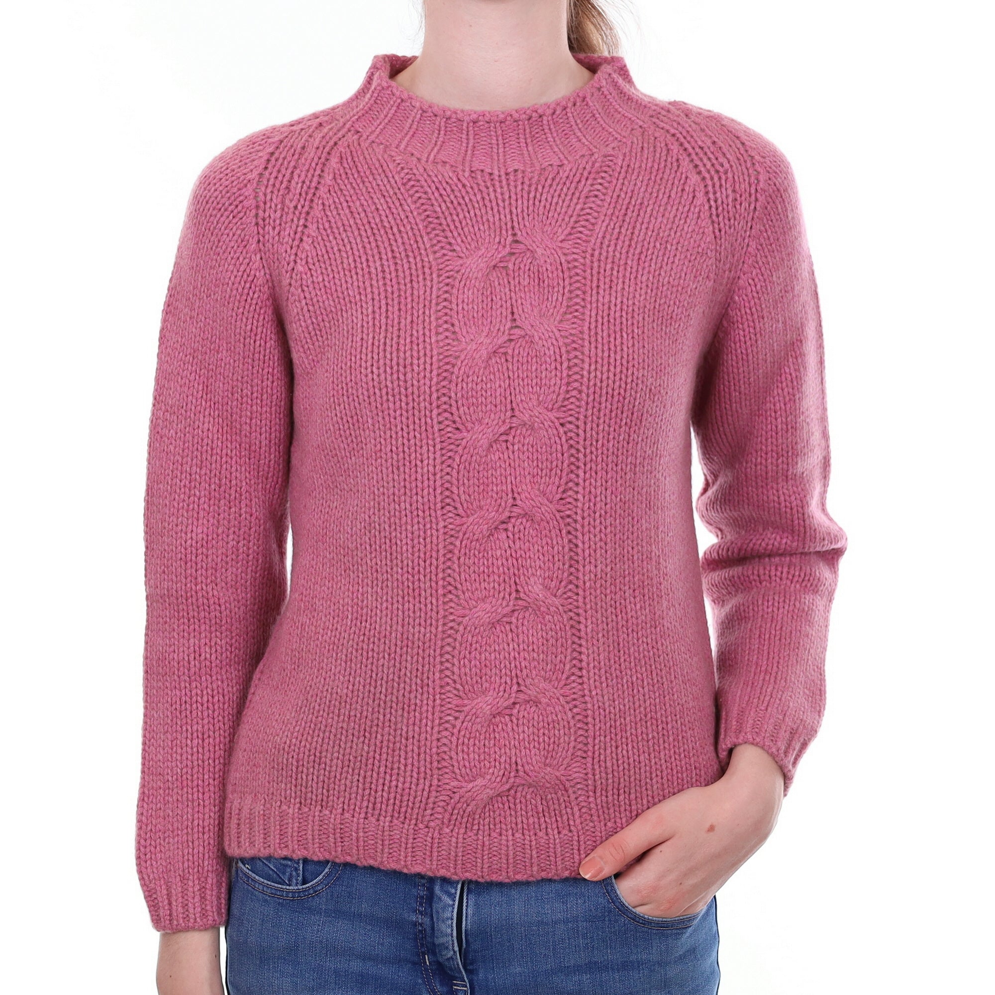 Italian Heather Pink Chunky Cashmere Turtle Neck Jumper Extra Small