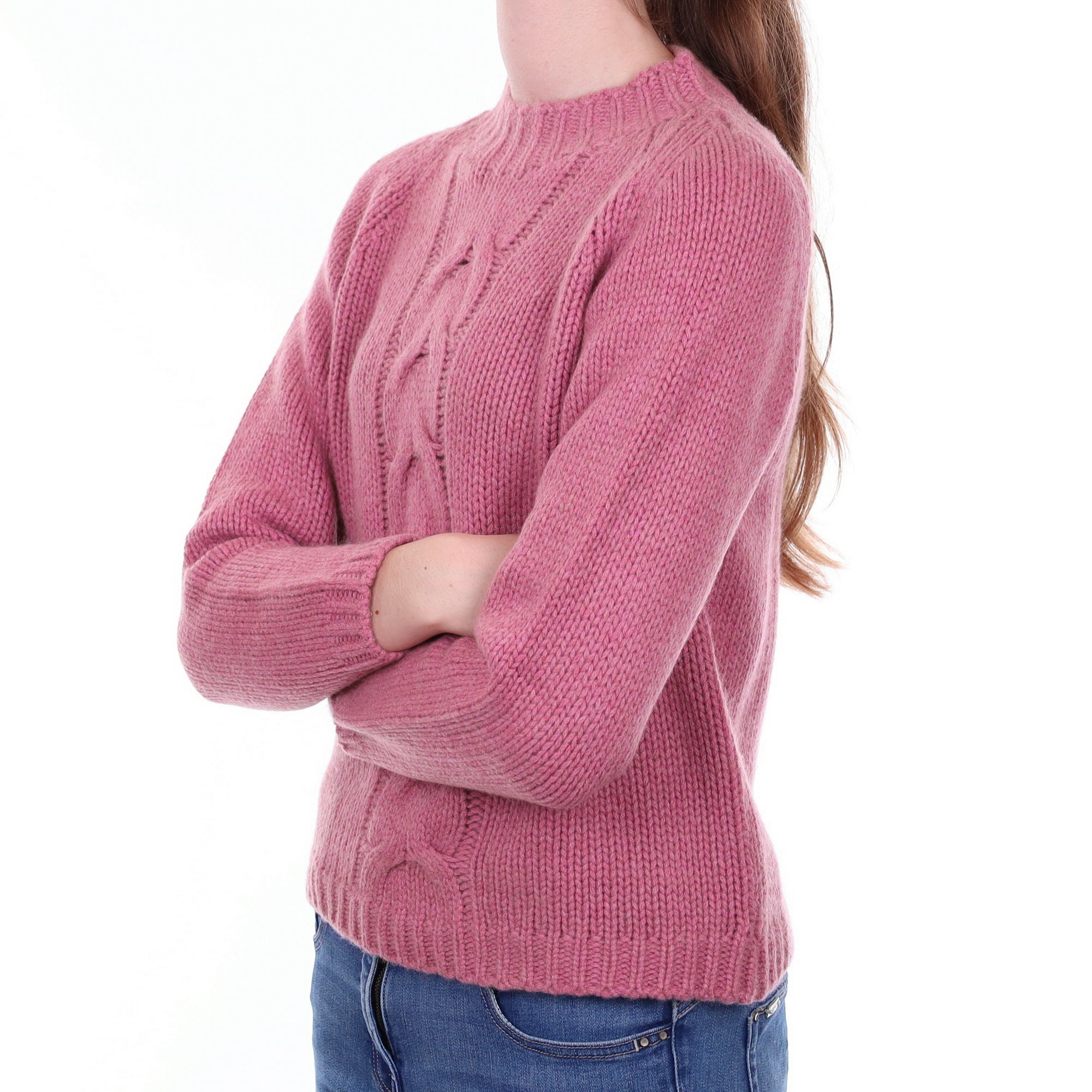 Italian Heather Pink Chunky Cashmere Turtle Neck Jumper Extra Small