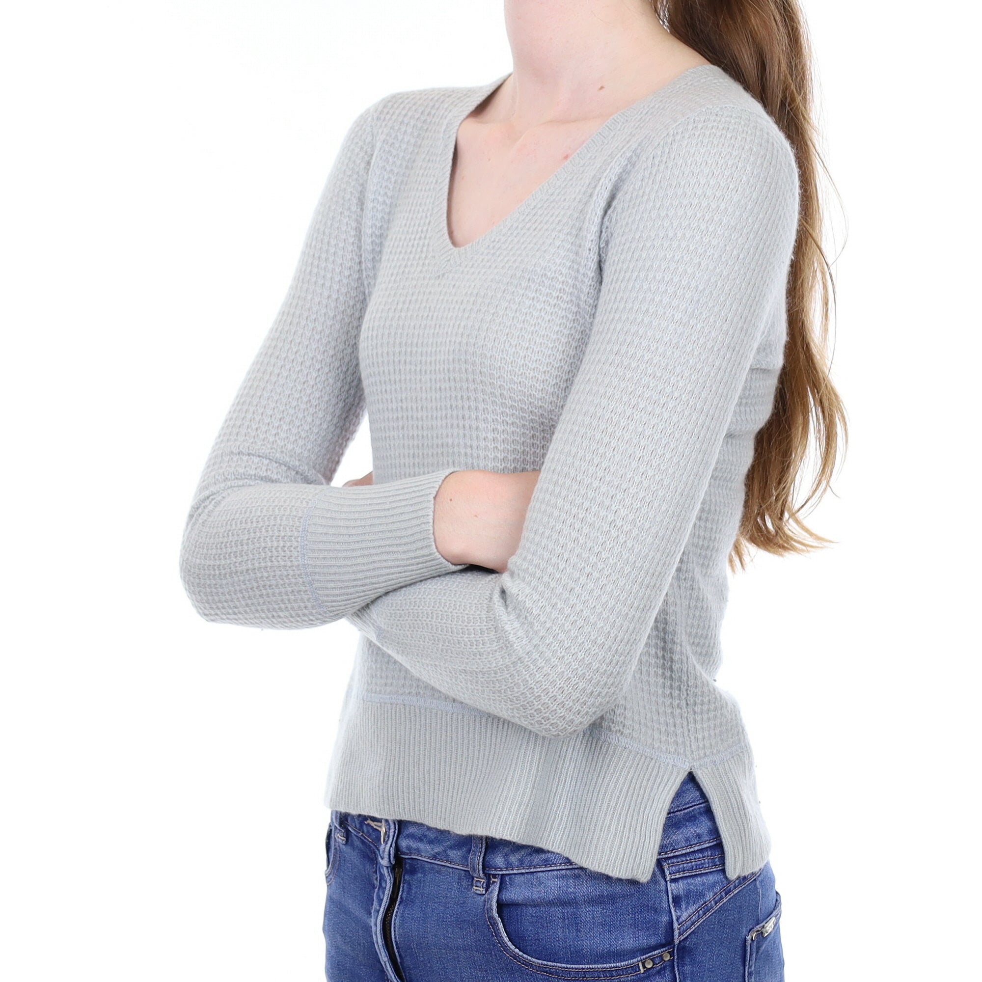 Dove Grey Textured Cashmere V Neck Jumper Extra Small