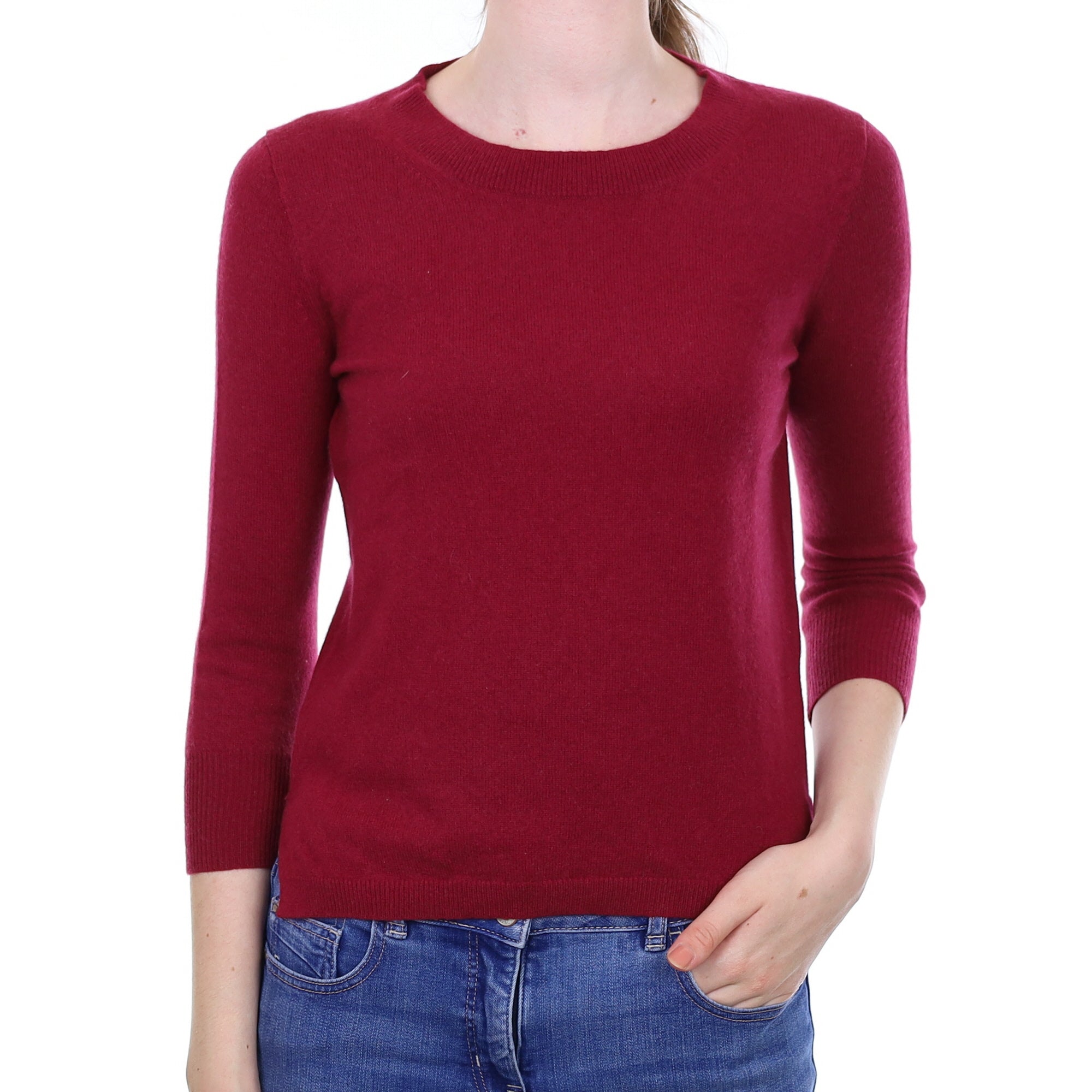 Burgundy Red Cashmere Crew Neck Jumper Extra Small