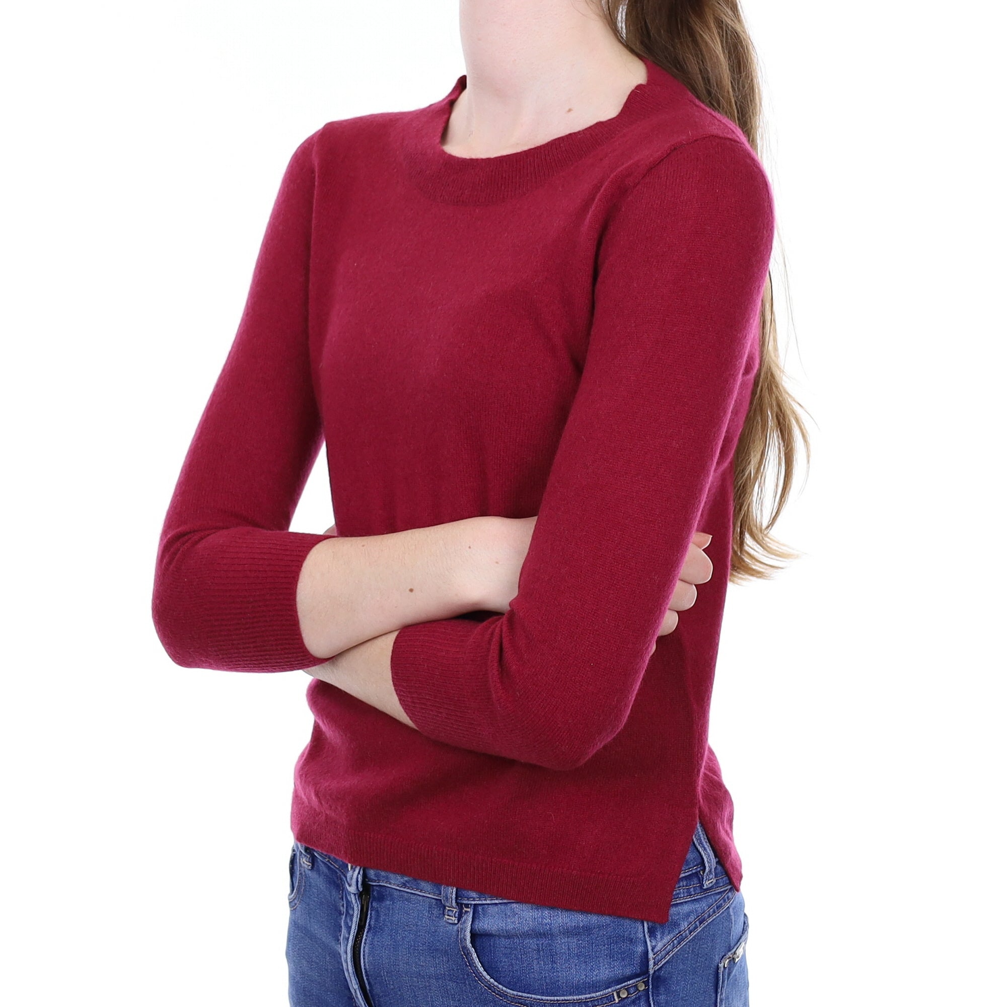 Burgundy Red Cashmere Crew Neck Jumper Extra Small