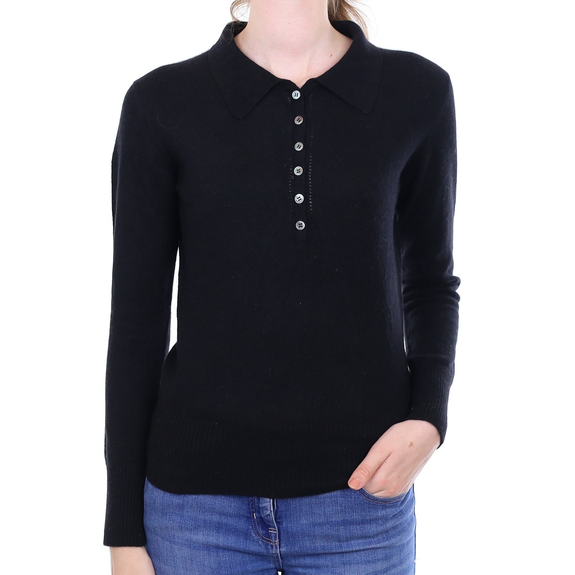 Black Cashmere Button Up Jumper with Collar Extra Small