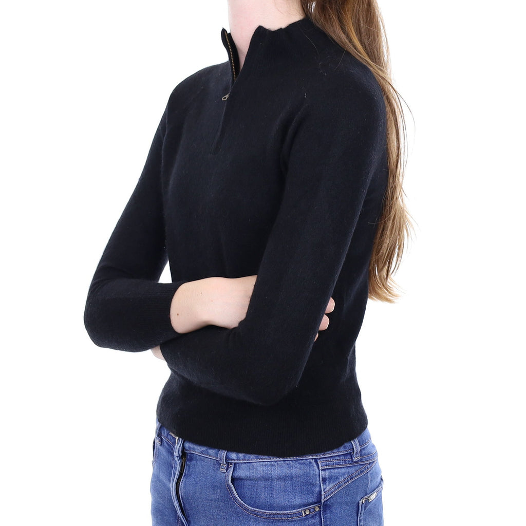 Black Cashmere 1/4 Zip Turtleneck Jumper XXS