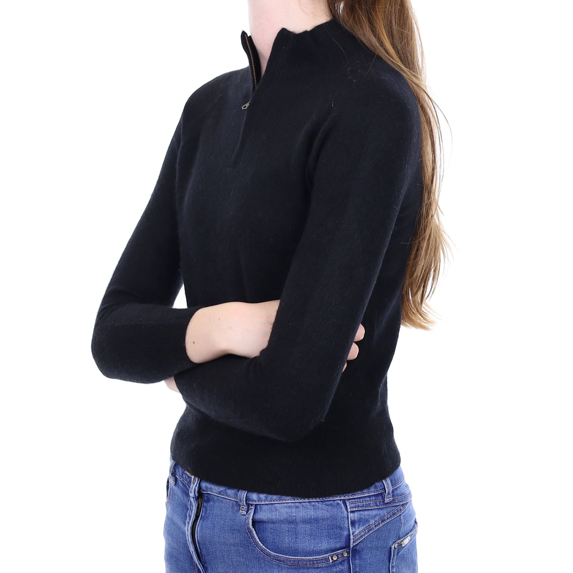 Black Cashmere 1/4 Zip Turtleneck Jumper XXS