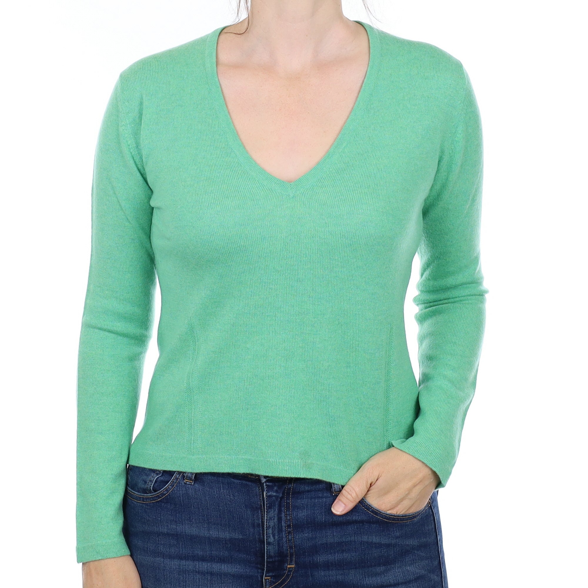 Brora Spring Green Cashmere V Neck Jumper Small