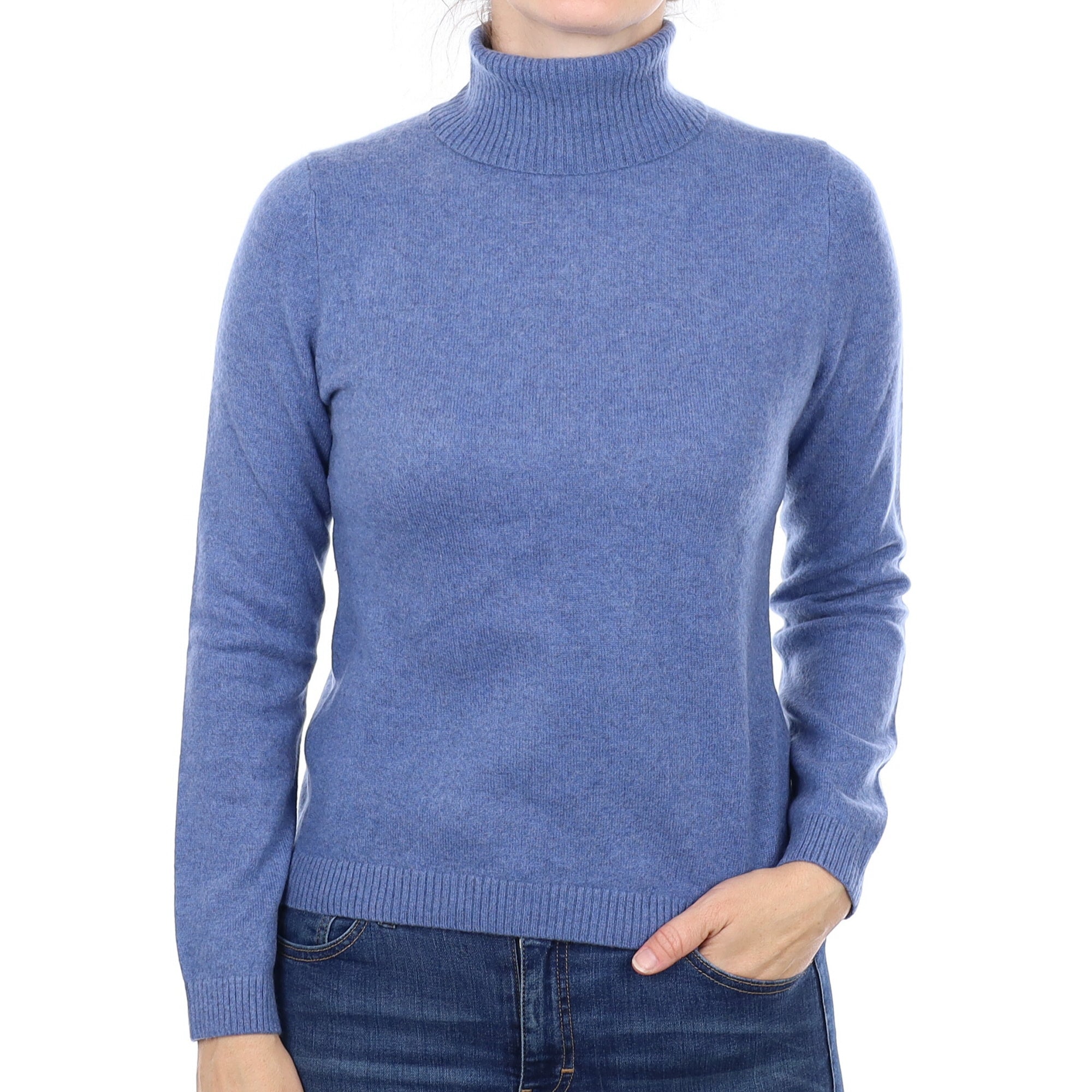 Denim Blue Cashmere Polo Neck Jumper Small