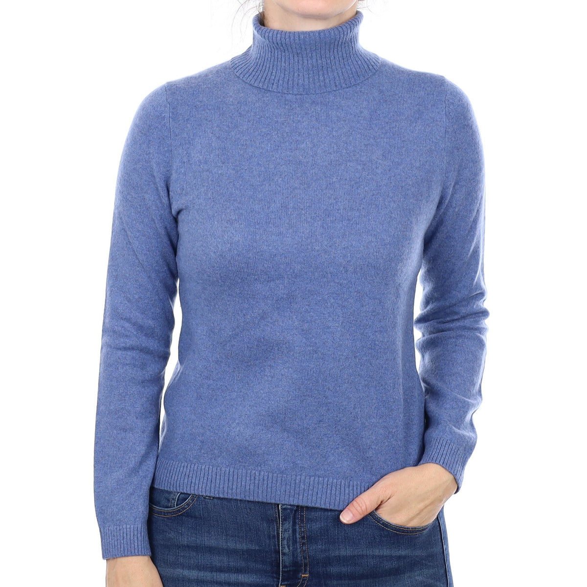 Denim Blue Cashmere Polo Neck Jumper Small