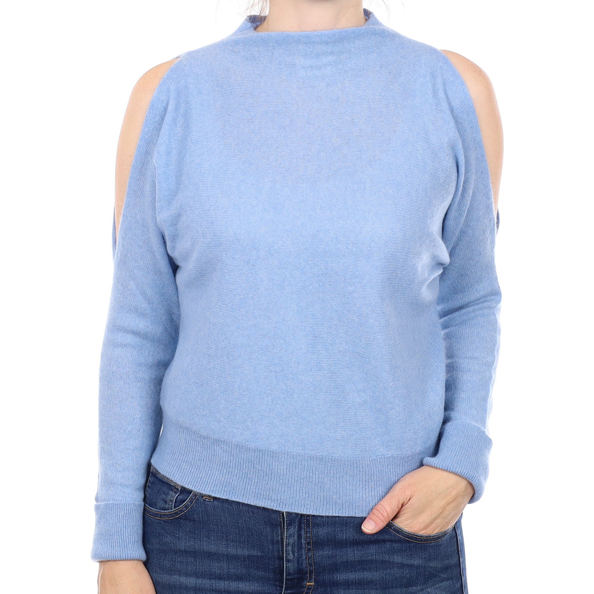 Sky Blue Cashmere Cold Shoulder Funnel Neck Jumper Small