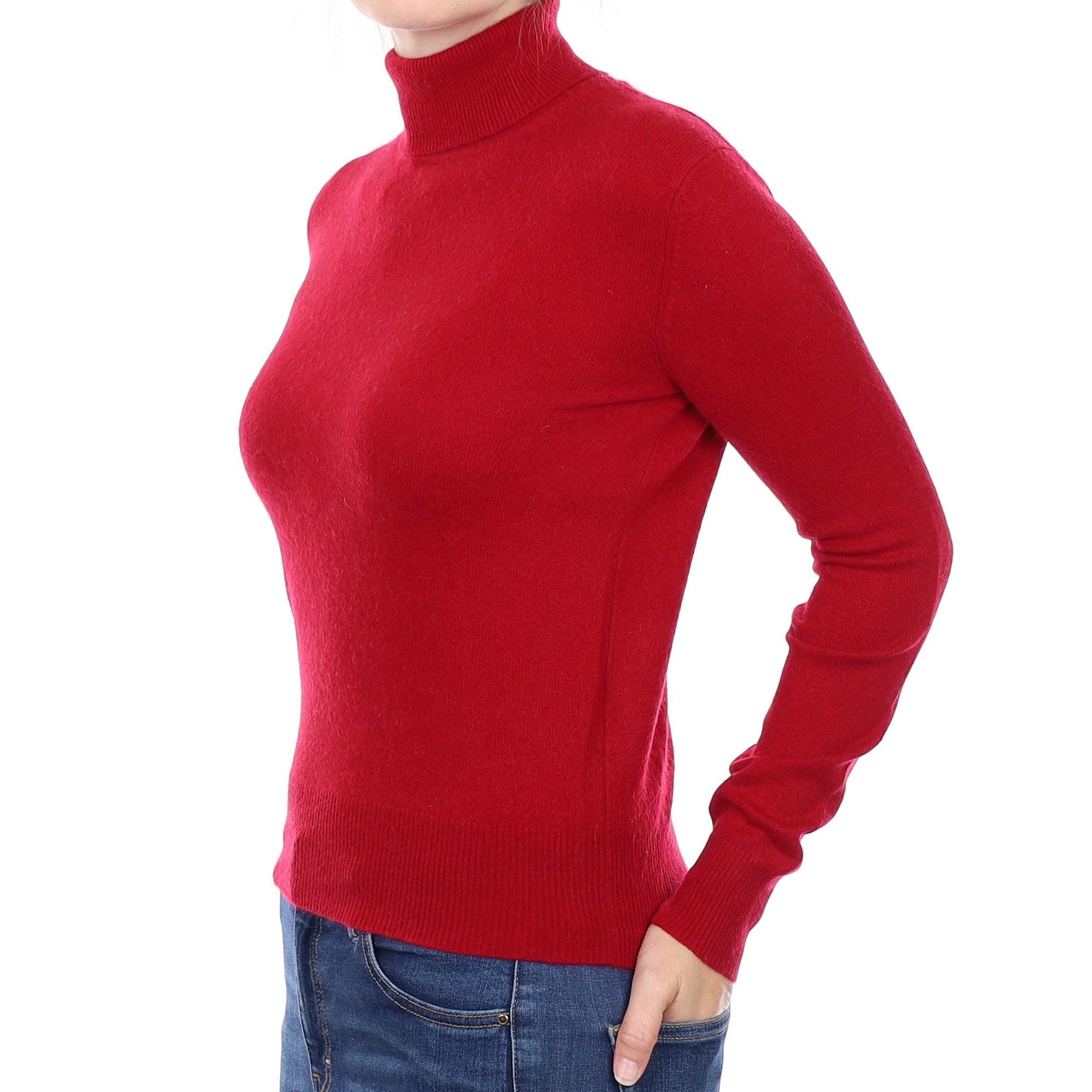 Rich Red Cashmere Polo Neck Jumper Small