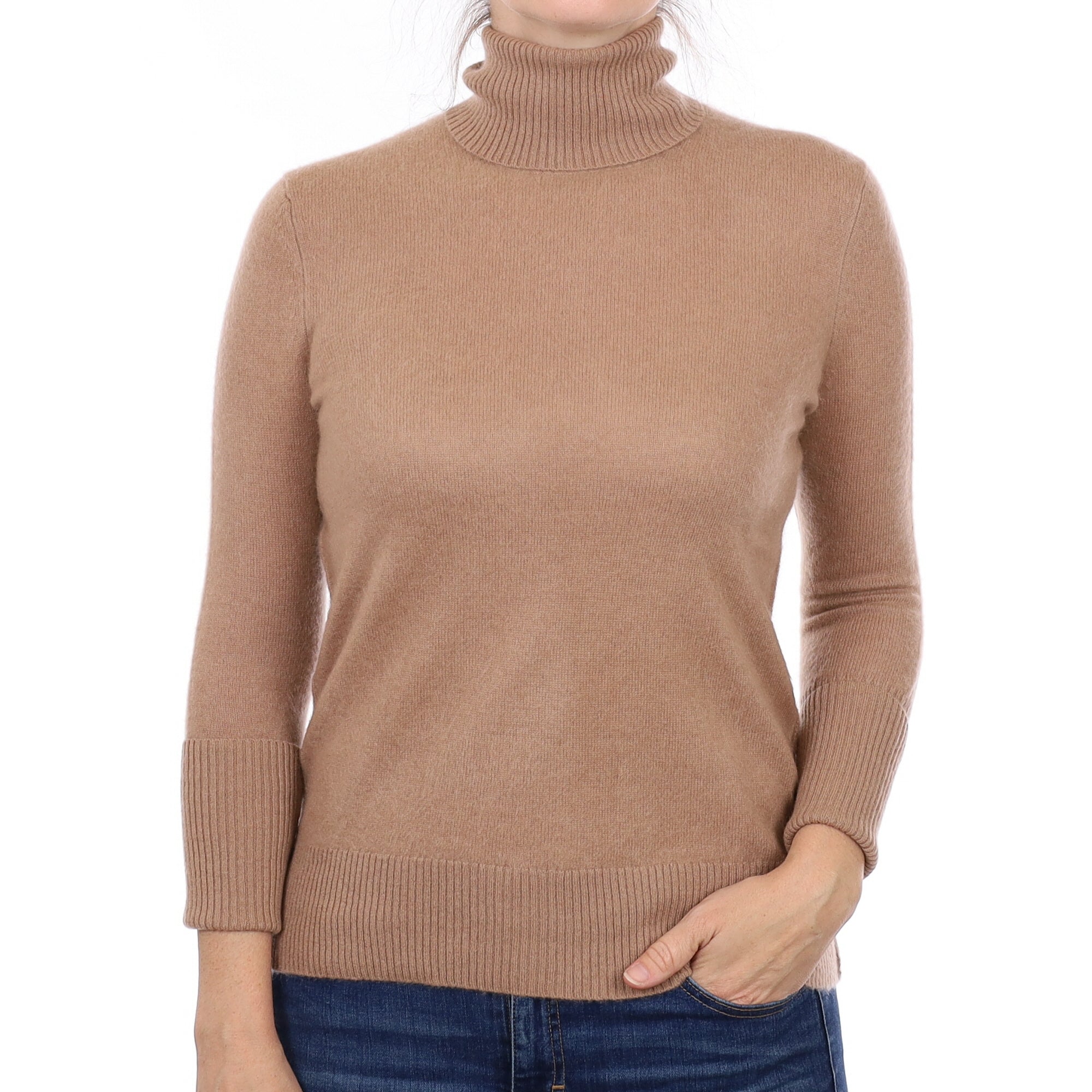 Fudge Brown Cashmere Polo Neck Jumper Small