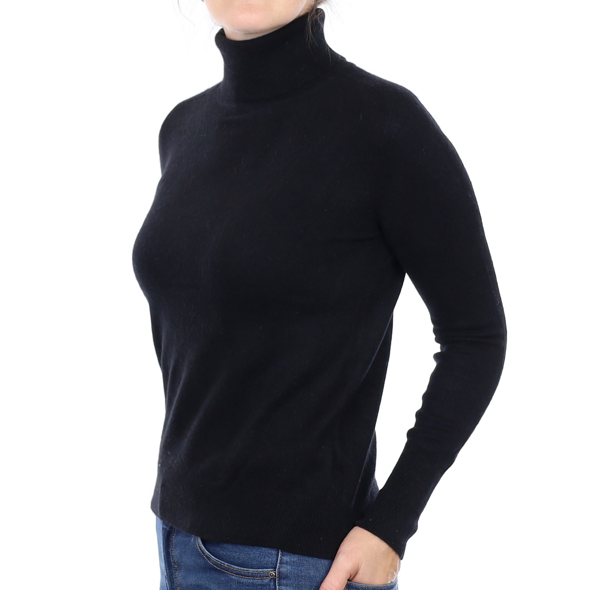 Black Cashmere Polo Neck Jumper Small