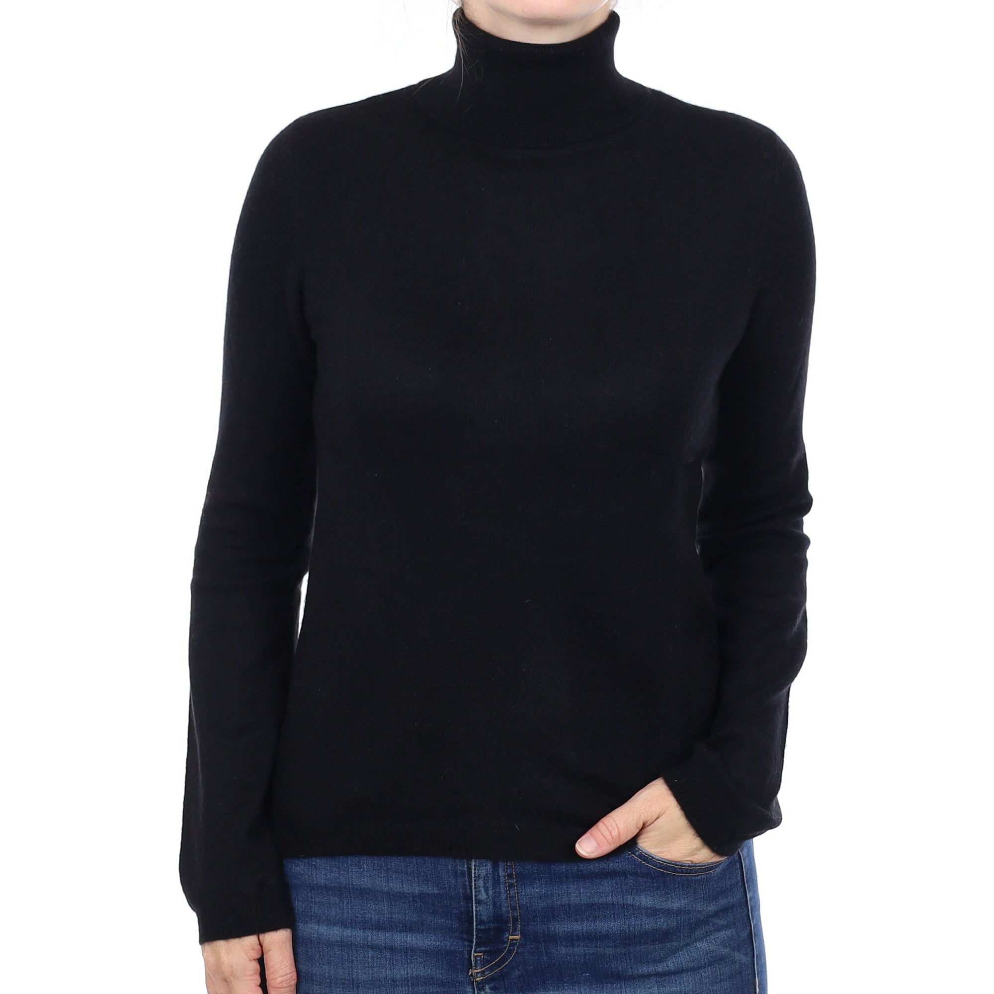 Black Cashmere Polo Neck Jumper Small