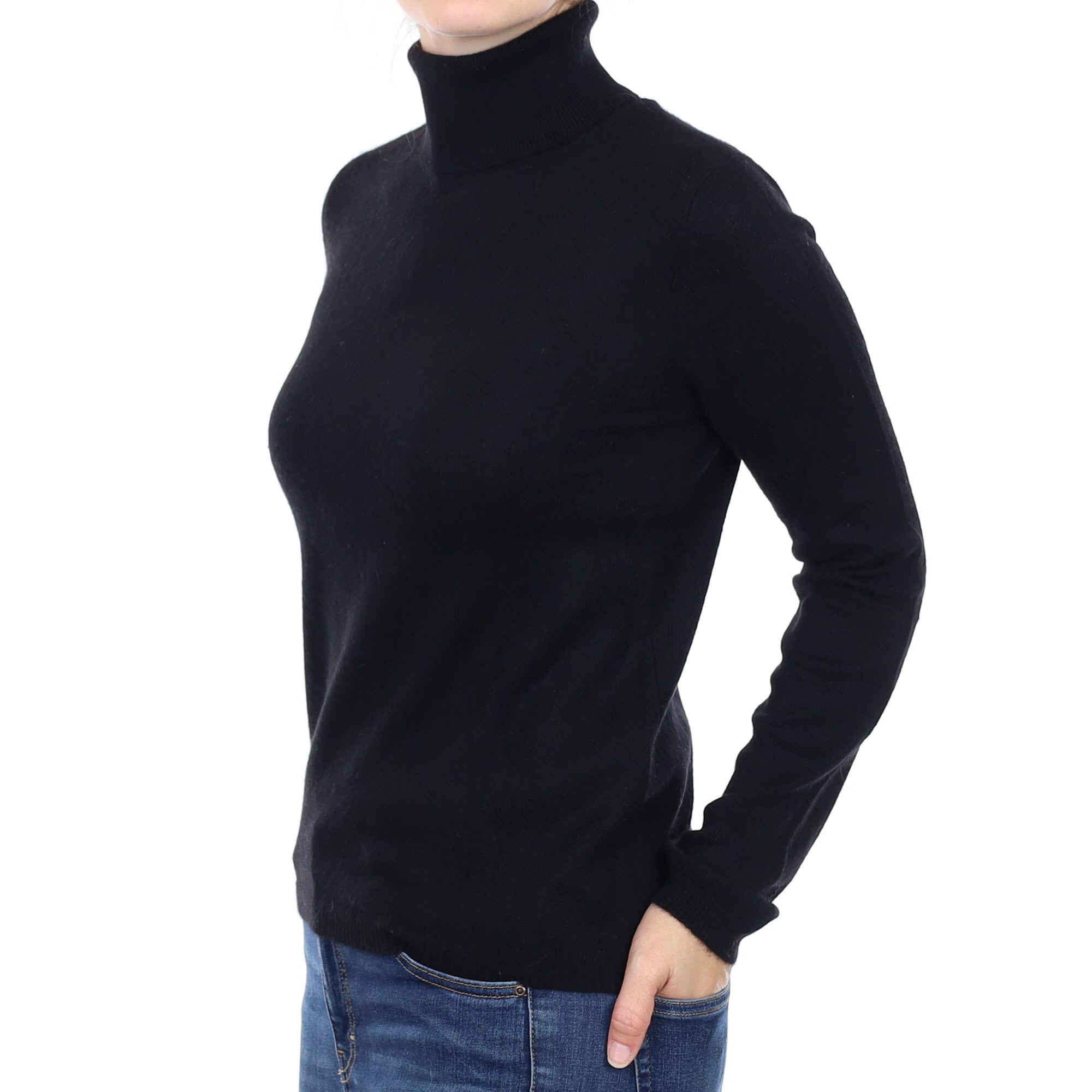 Black Cashmere Polo Neck Jumper Small