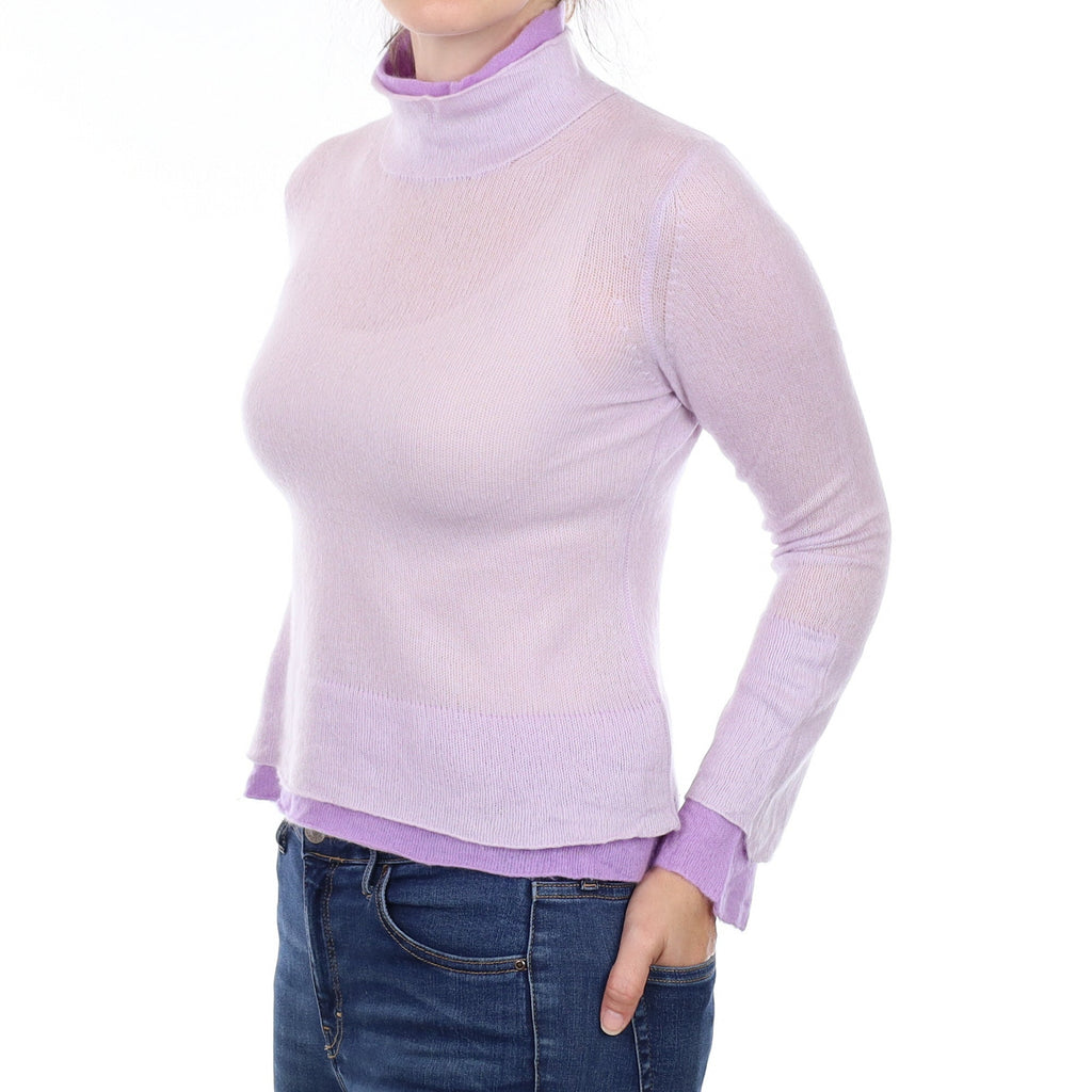 Two Tone Purple Cashmere Funnel Neck Jumper Small