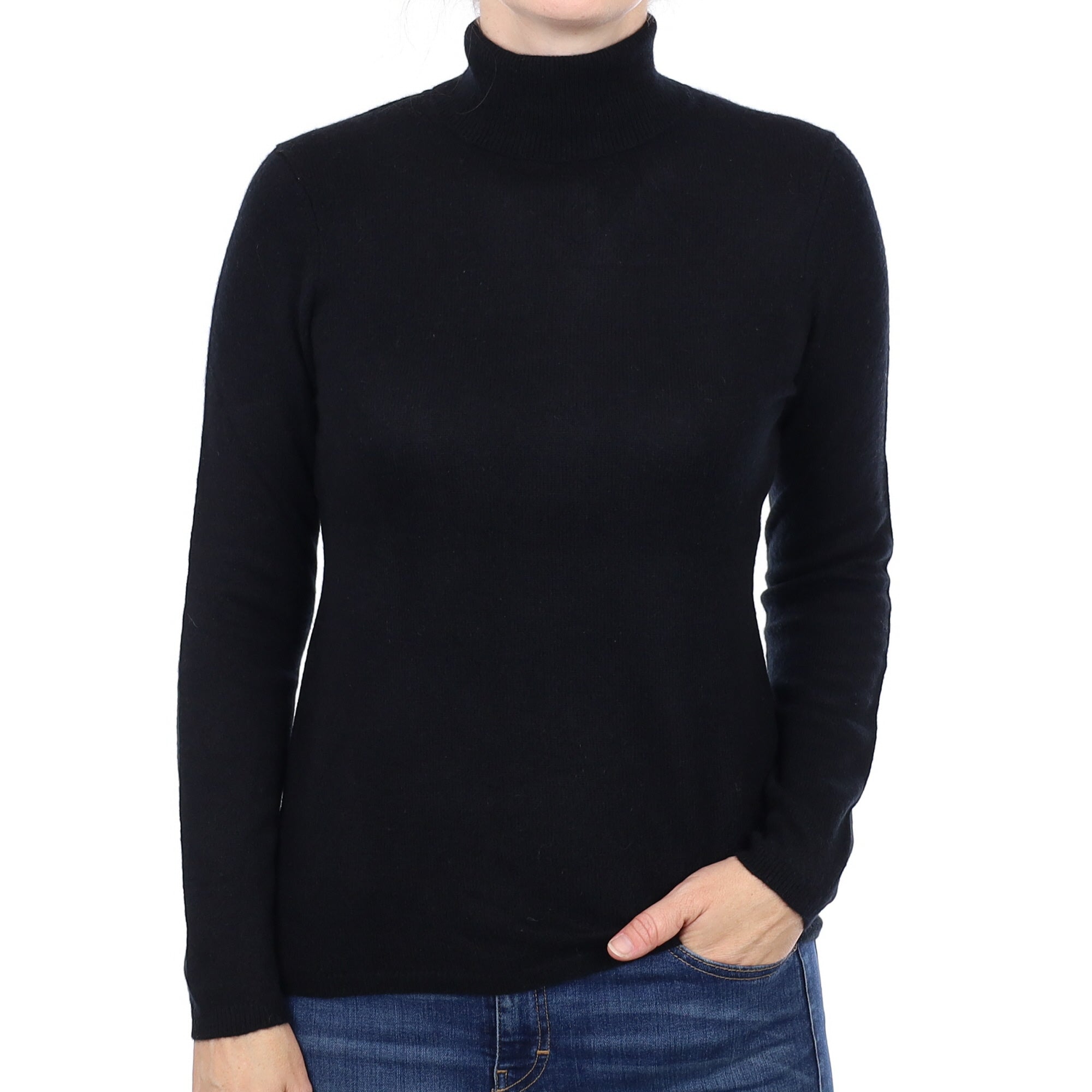 Black Cashmere Polo Neck Jumper Small