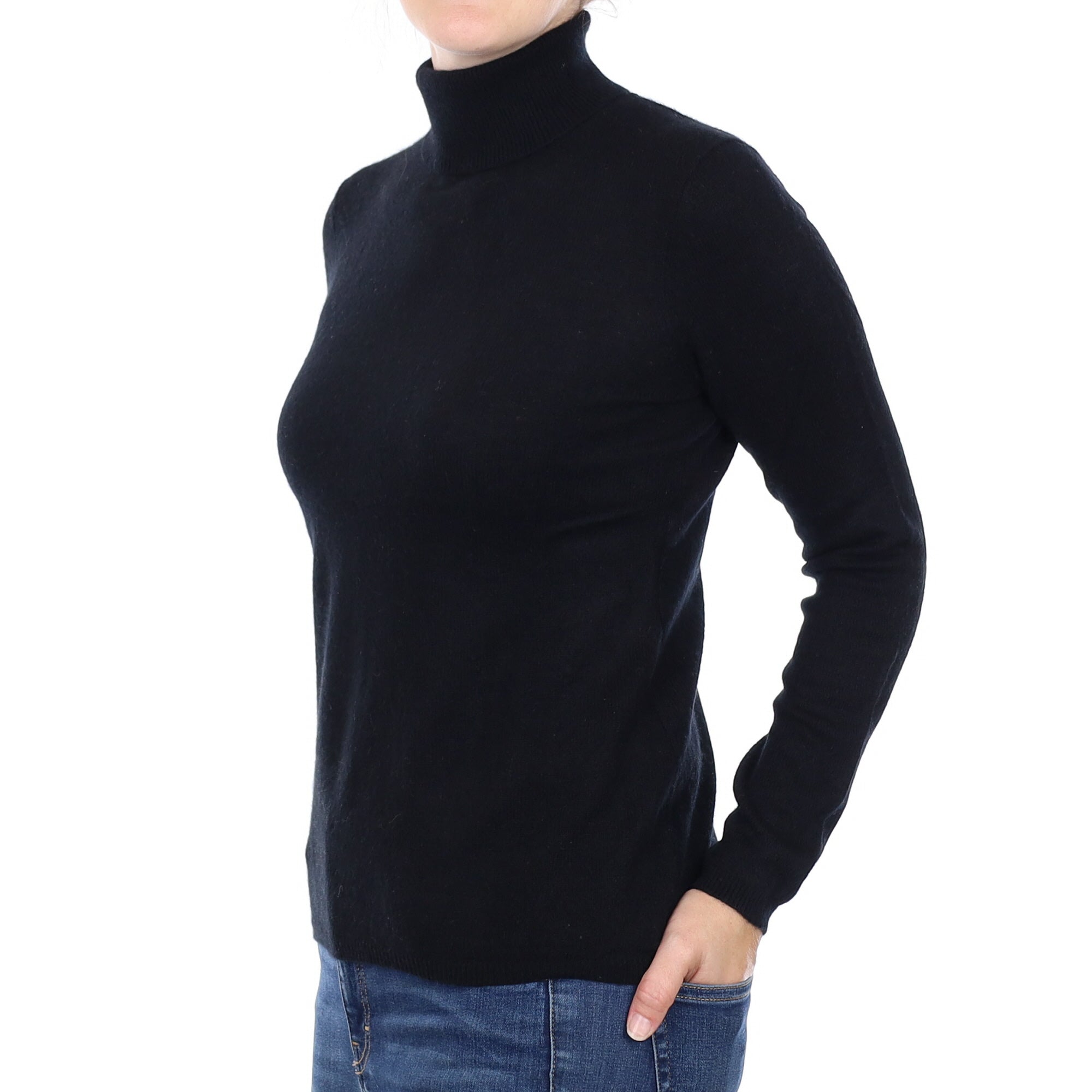 Black Cashmere Polo Neck Jumper Small