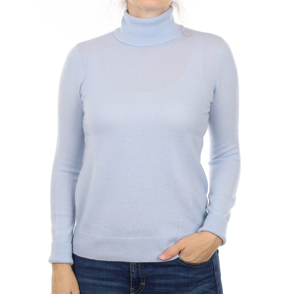 Powder Blue Cashmere Polo Neck Jumper Small
