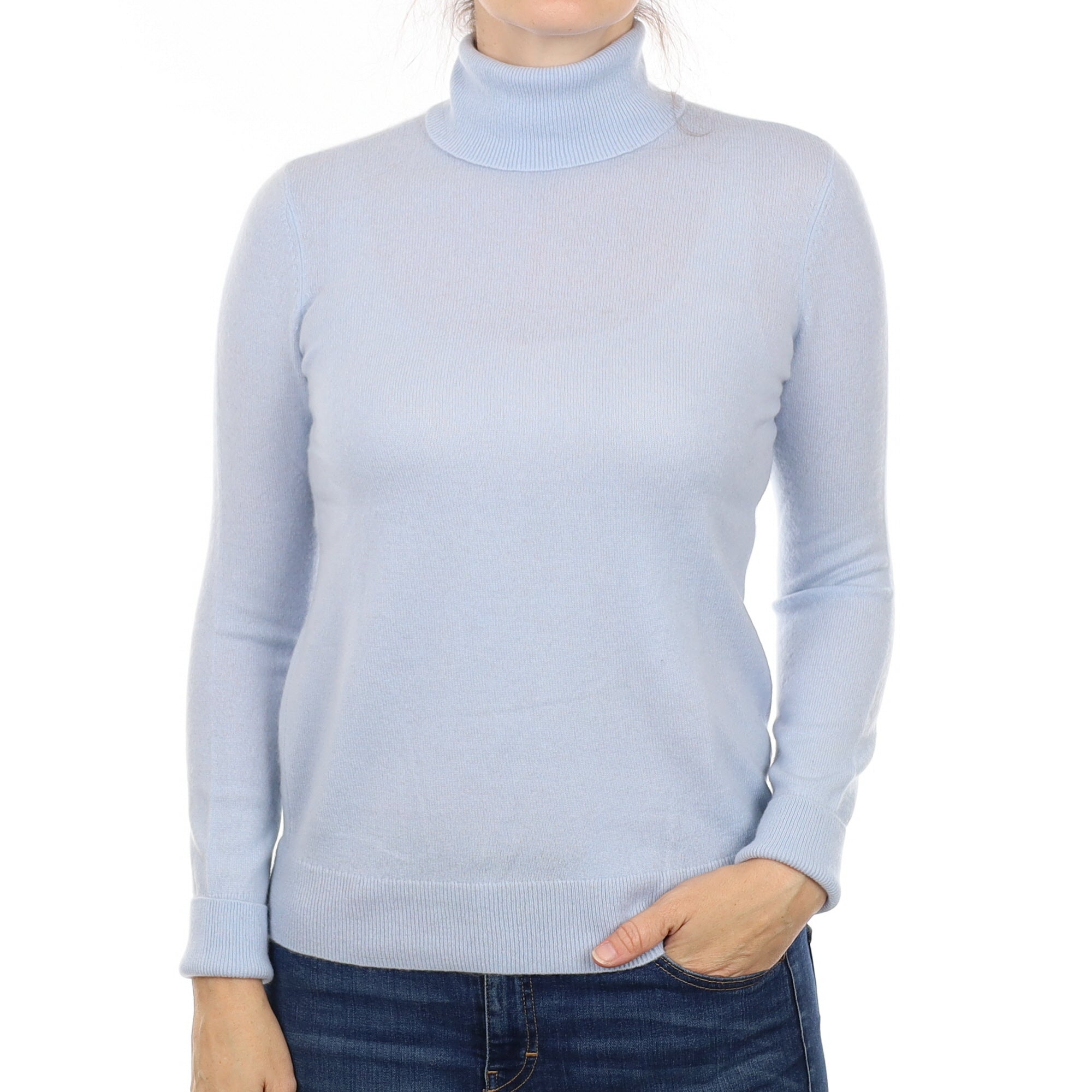 Powder Blue Cashmere Polo Neck Jumper Small