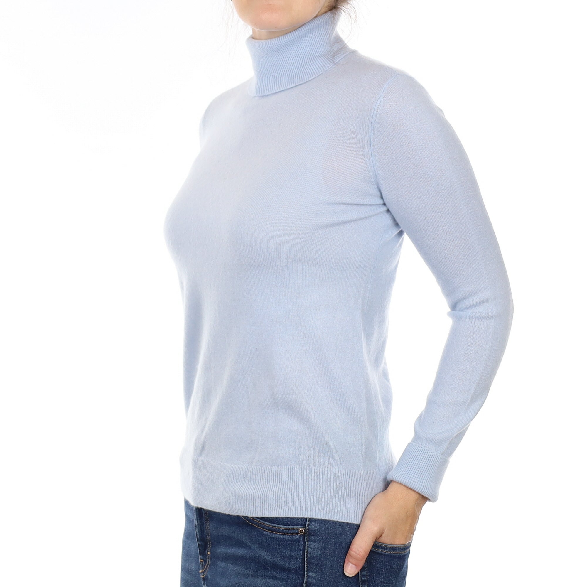Powder Blue Cashmere Polo Neck Jumper Small