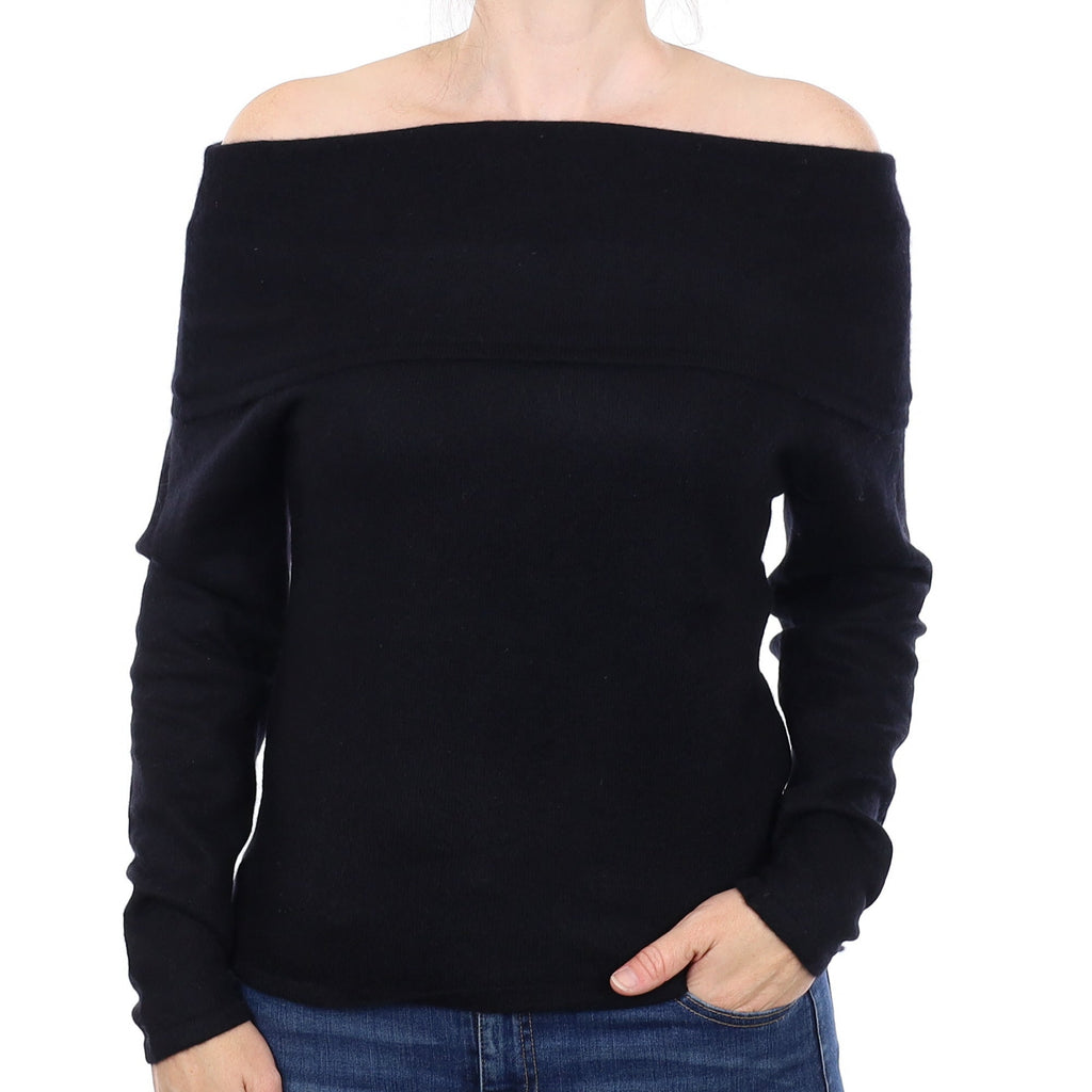 Black Cashmere Off Shoulder Jumper Small