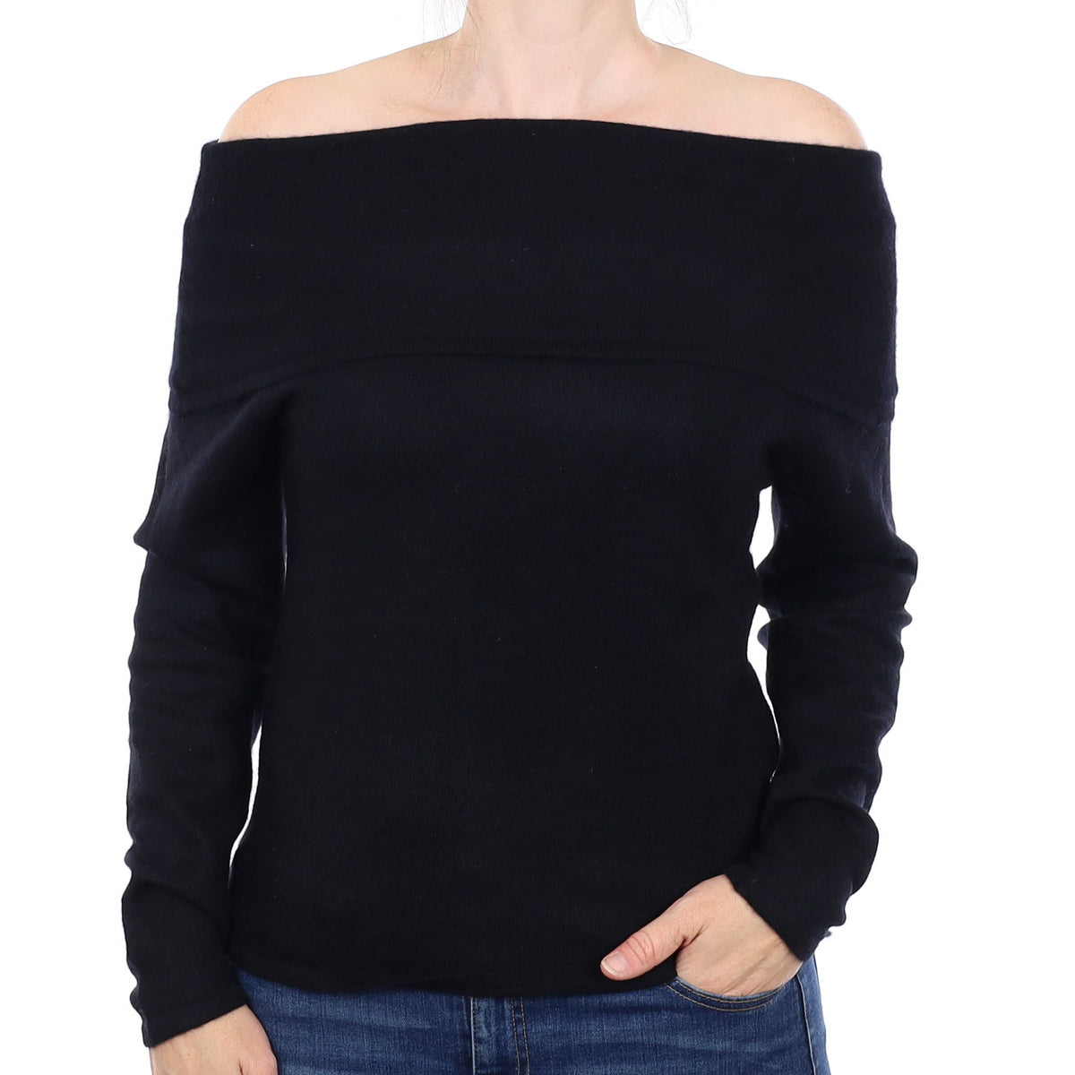 Black Cashmere Off Shoulder Jumper Small