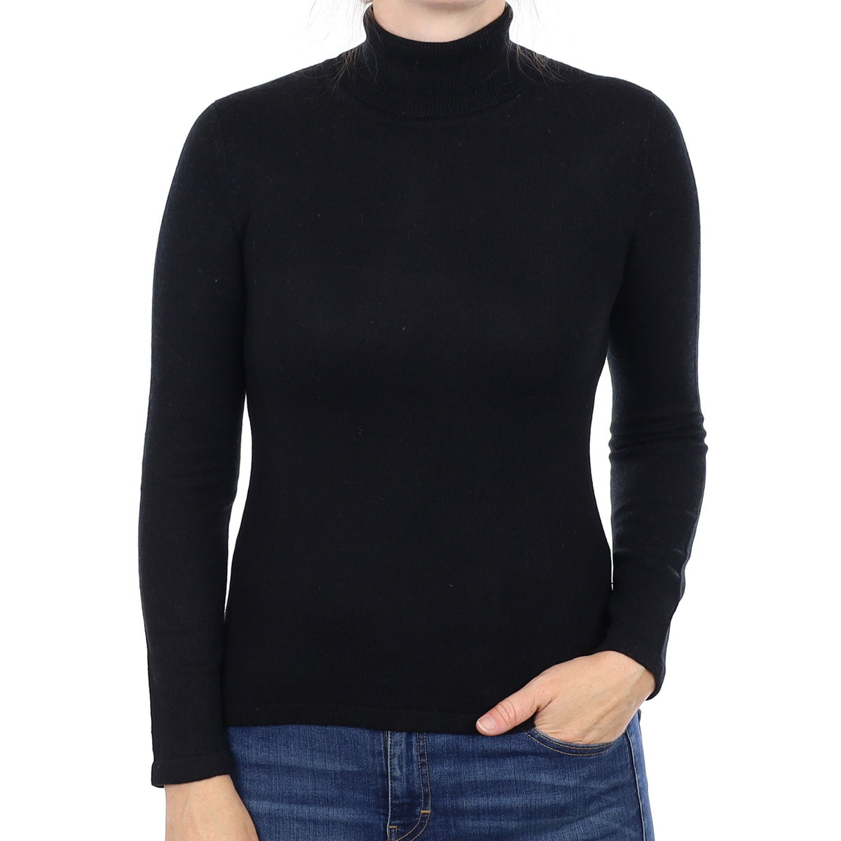 Black Slim Fit Cashmere Polo Neck Jumper Small